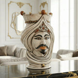 Tête de Maure au Turban H 45 cm – Homme Blanc, Nacre Antique Or et Lustres – Testa di Moro de Caltagirone, Sicile