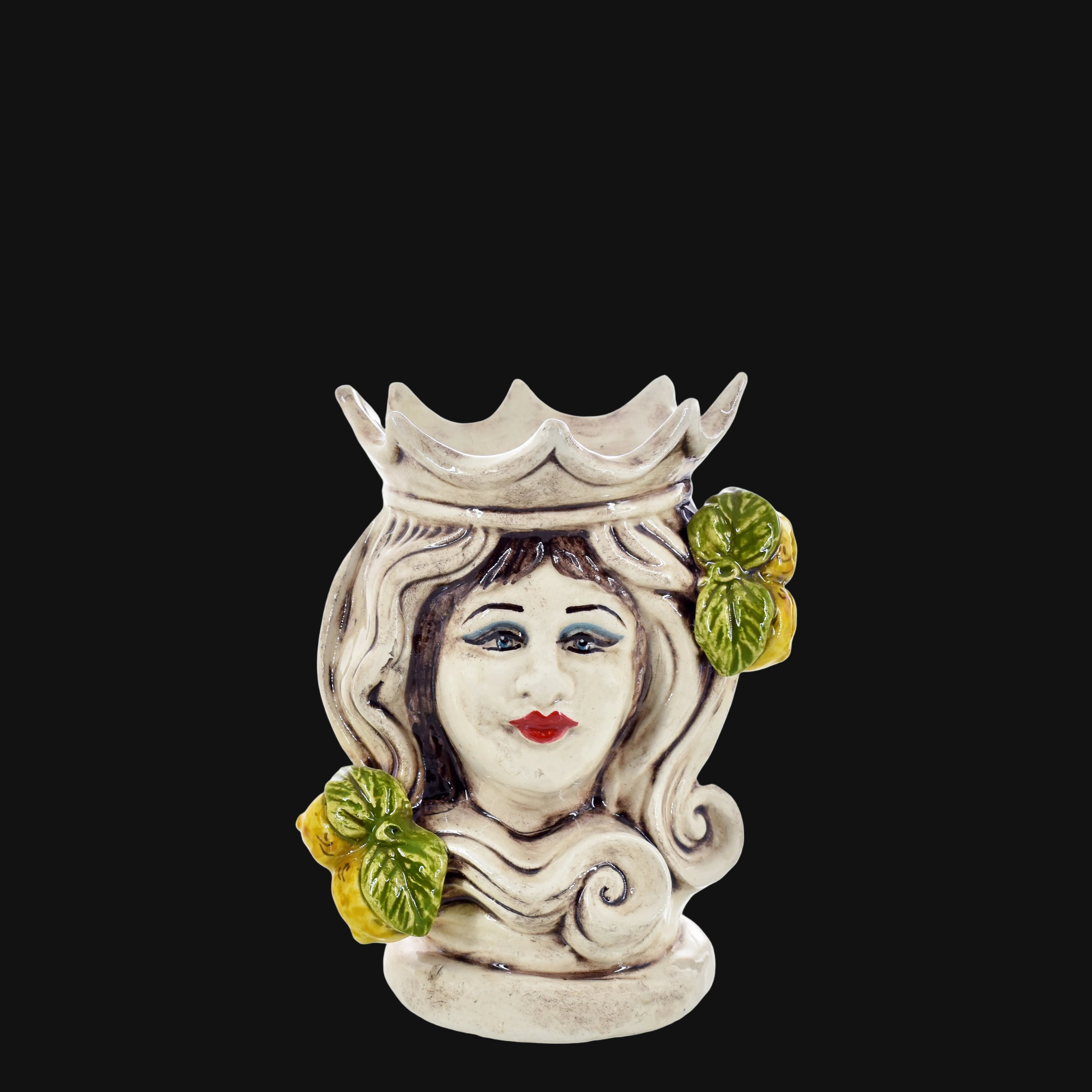Testa di Moro Frau H 15 cm / 5¾" aus Caltagirone-Keramik — Zitronen Siziliens, Farbiges Perlmutt