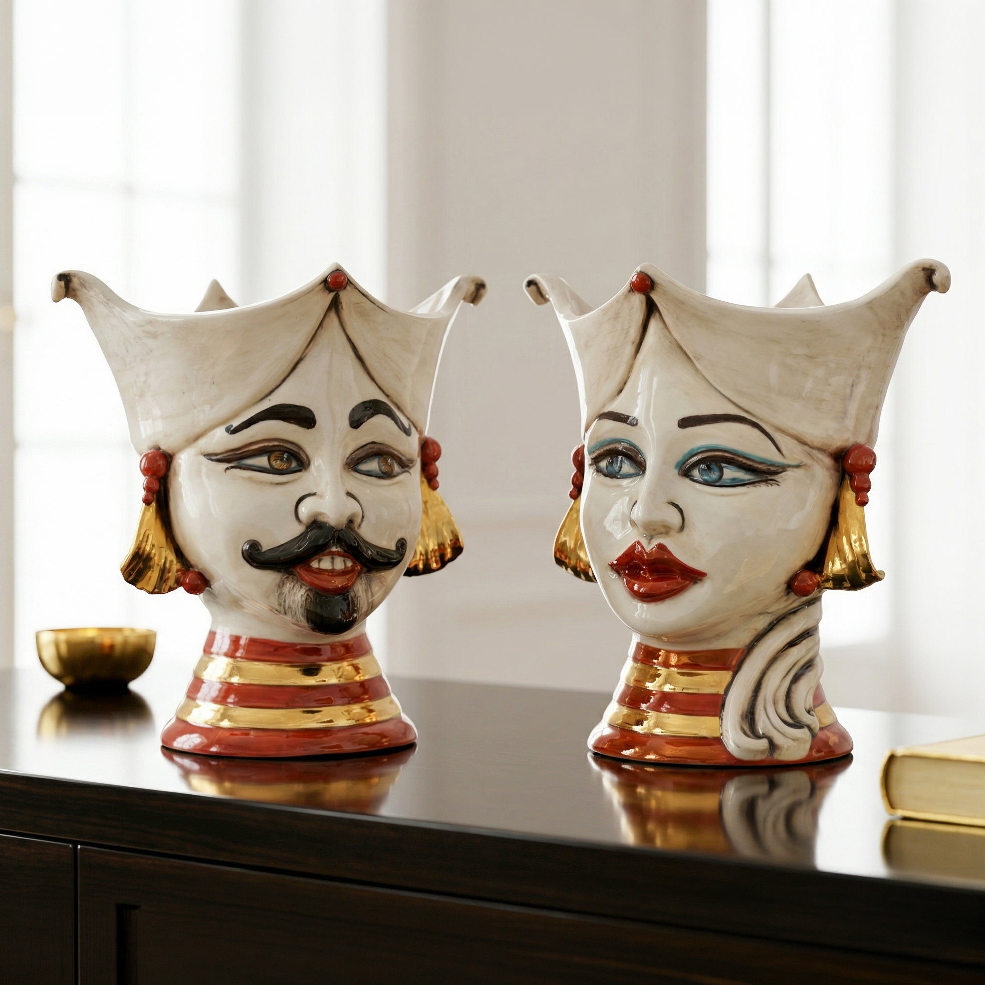 Aisha Sicilian Head Vase H 25 cm / 9.8", Woman, Mother of Pearl – Testa di Moro from Caltagirone, Sicily