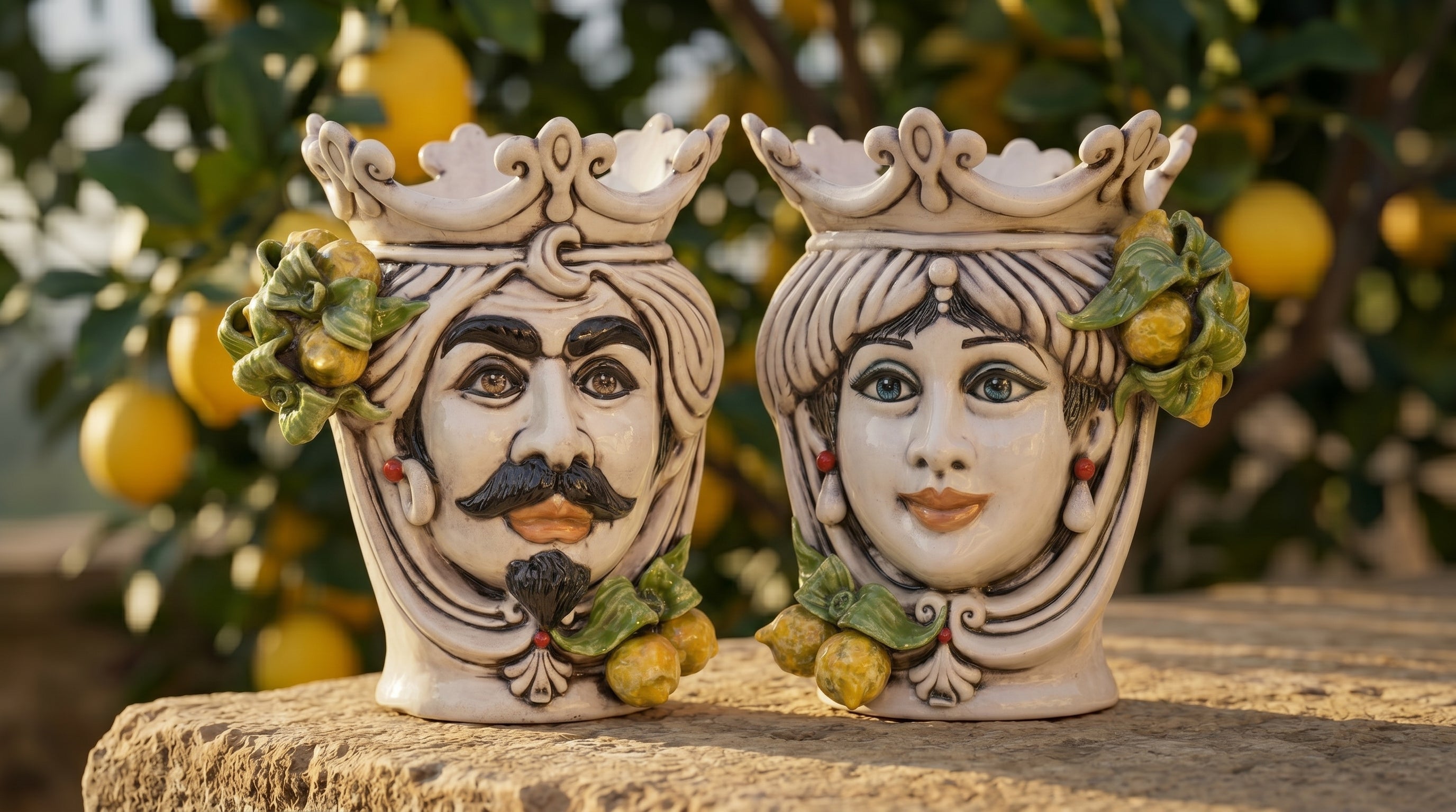 Cabeza de Moro con Limones H 25 cm, Mujer, Madreperla – Testa di Moro de Caltagirone, Sicilia