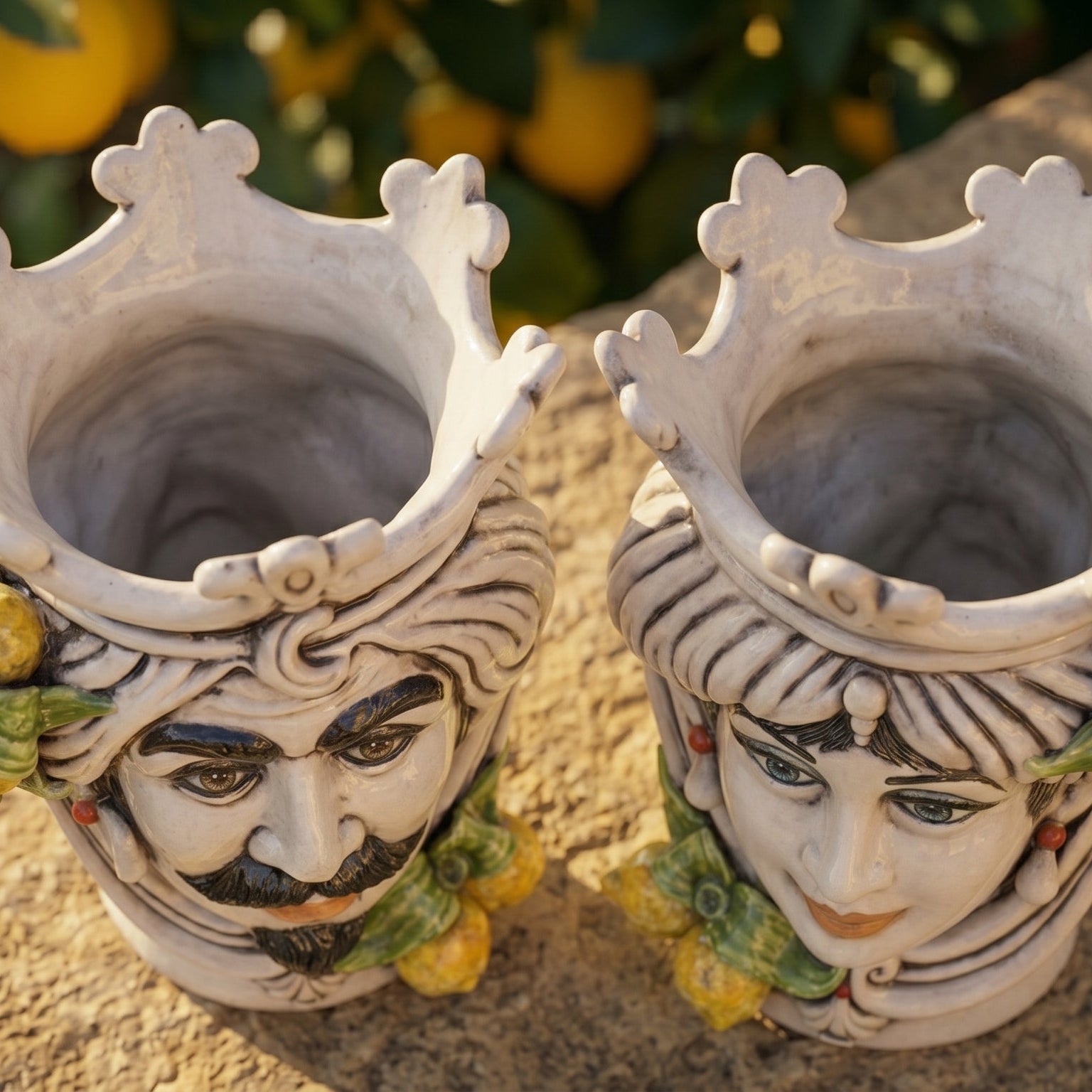 Cabeza de Moro con Limones H 25 cm, Mujer, Madreperla – Testa di Moro de Caltagirone, Sicilia
