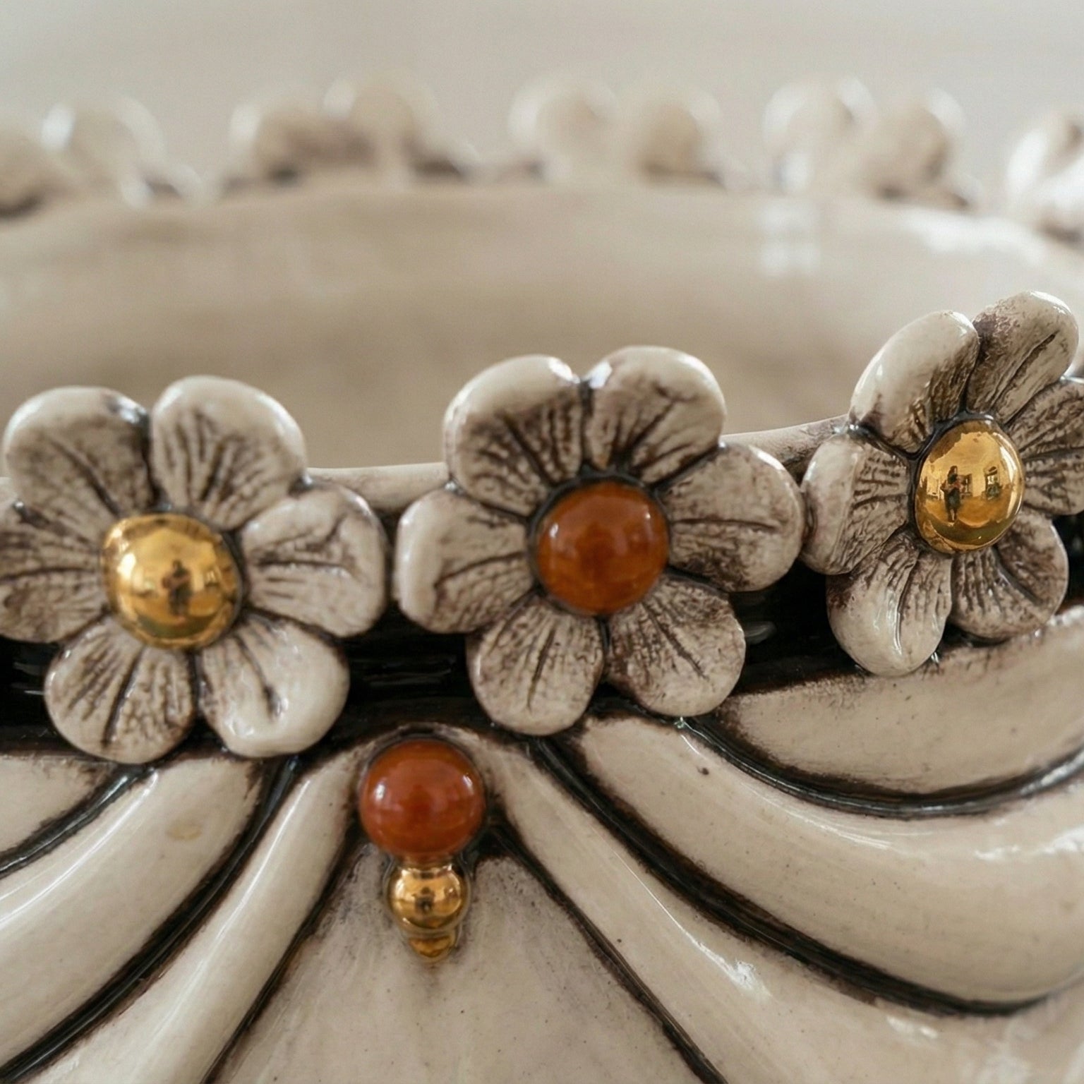 Zahira Moor's Head Woman with Flowers Mother of Pearl Antiqued with Gold and Lustres