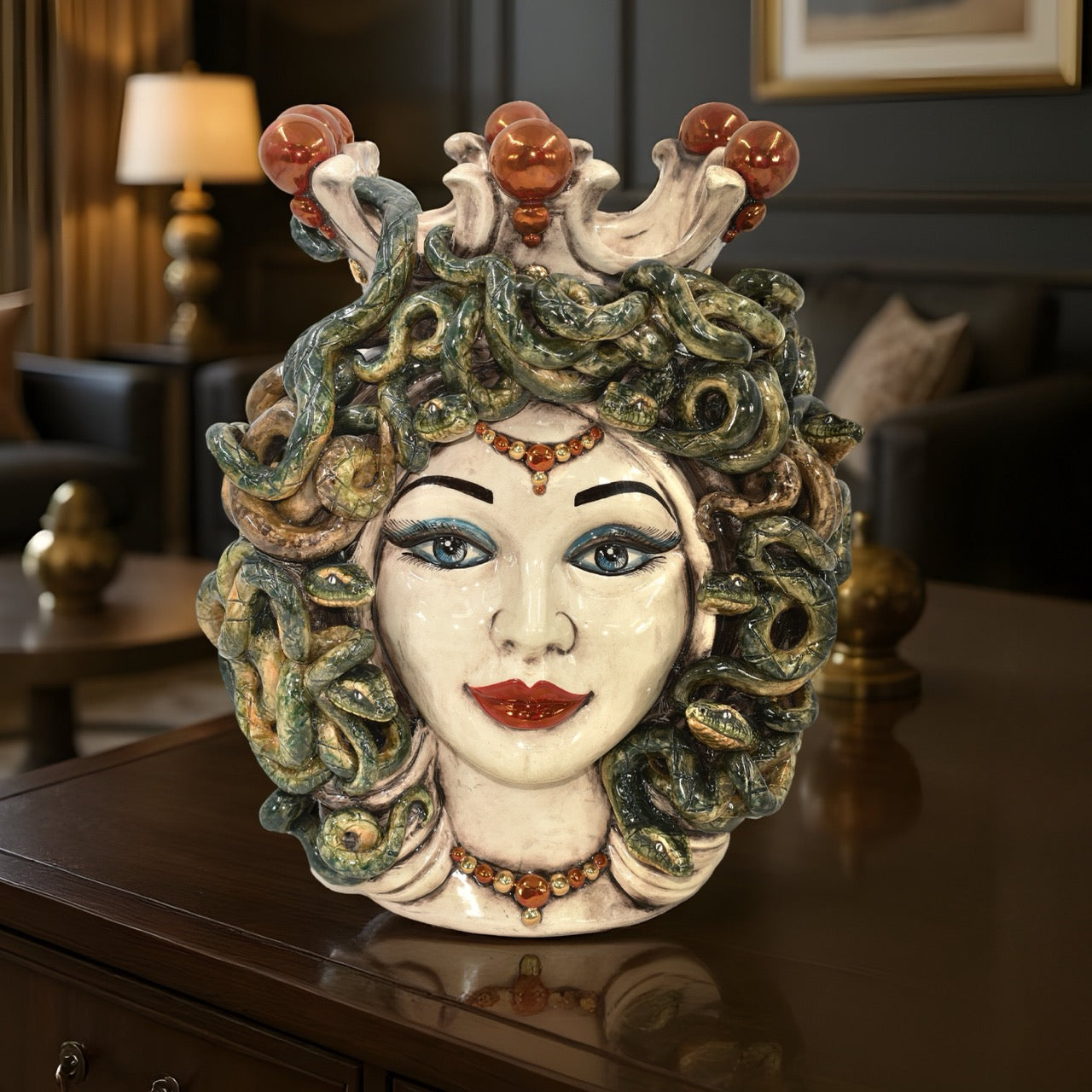 Head h 38 mother of pearl medusa antique gold lustres w/gold lips expression