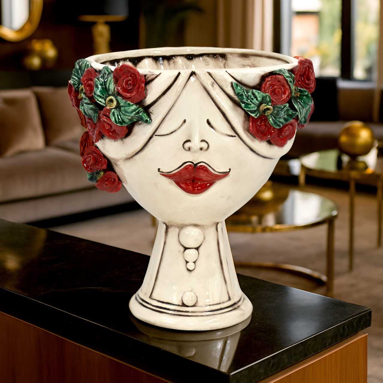 Moor's Head h 30 zahira mother of pearl antiqued with female roses