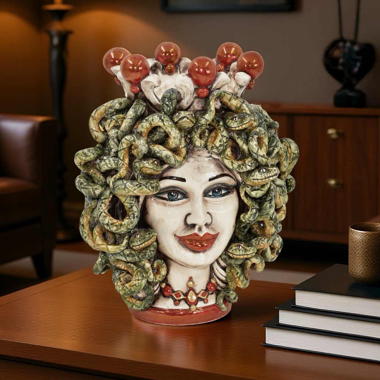 Head h 25 turban jellyfish mother of pearl antique gold and lustres with gold lips expression