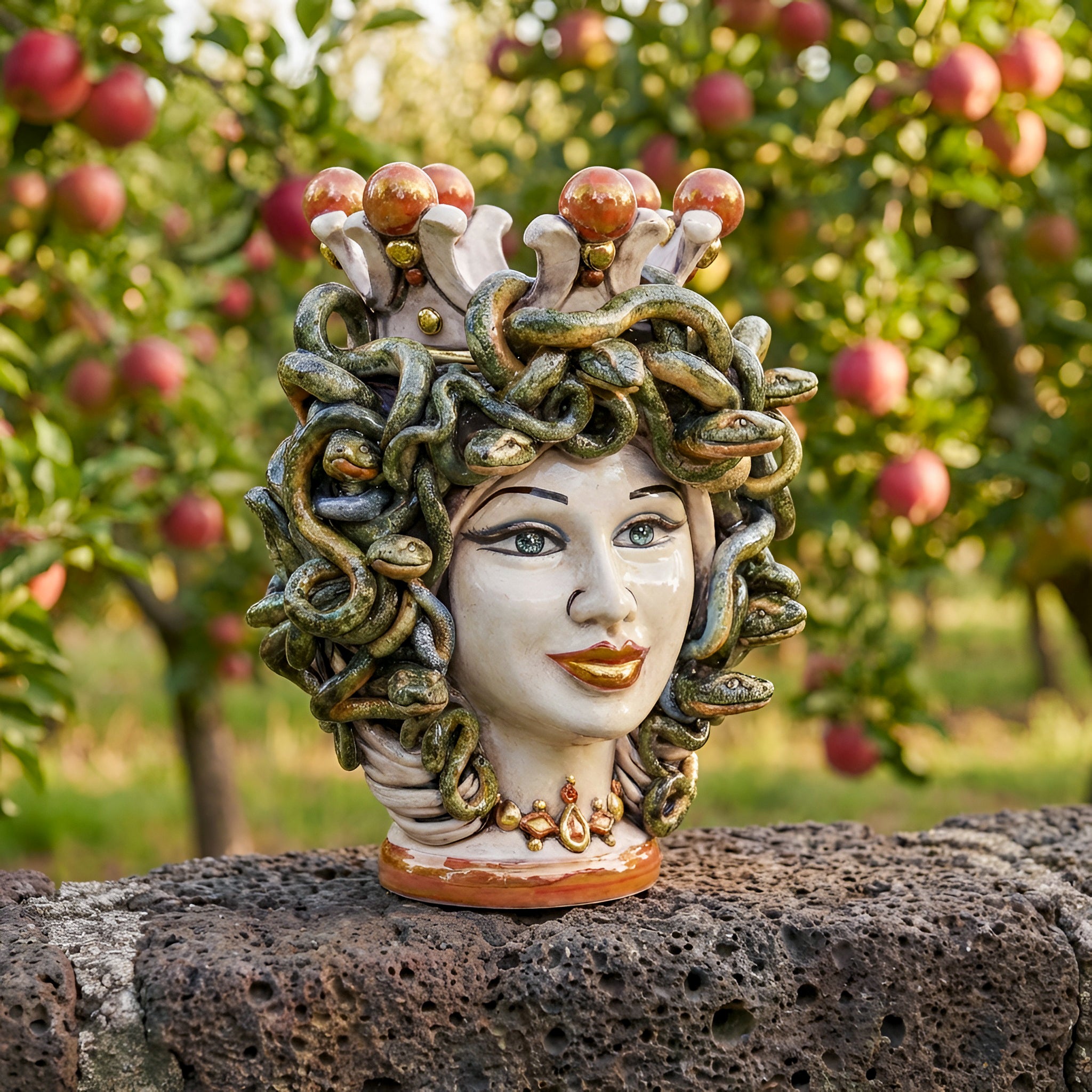 Cabeza Medusa H 25 cm, Madreperla Antigua – Testa di Moro de Caltagirone, Sicilia