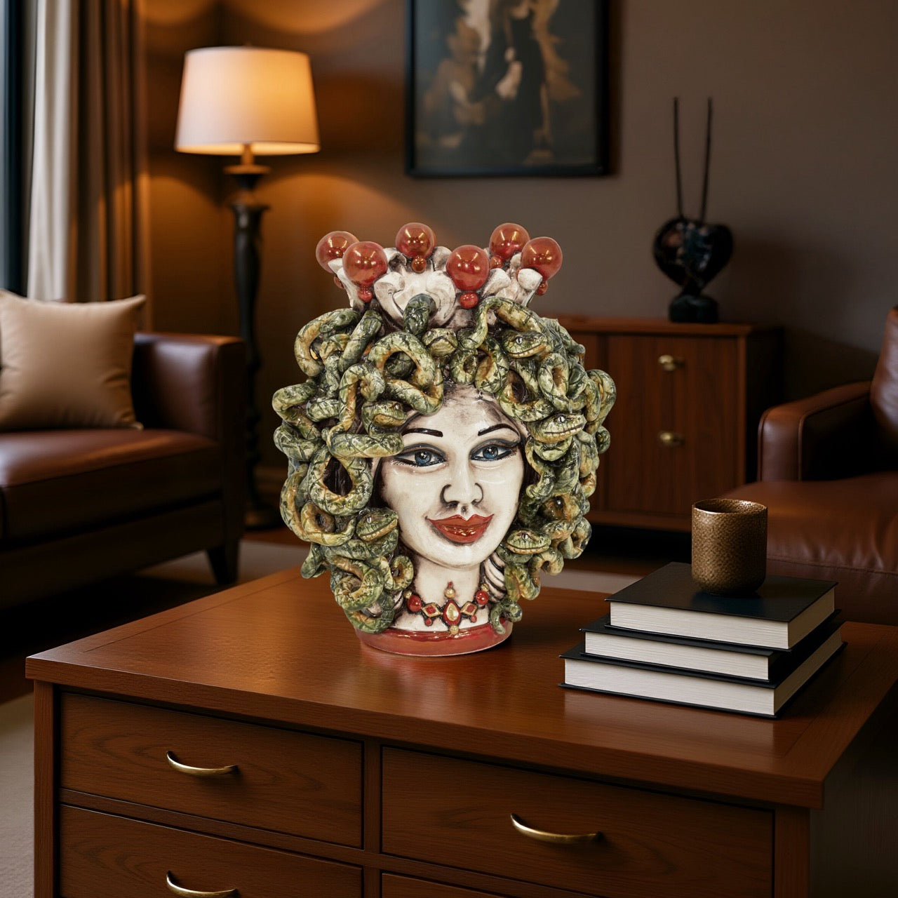 Head h 25 turban jellyfish mother of pearl antique gold and lustres with gold lips expression