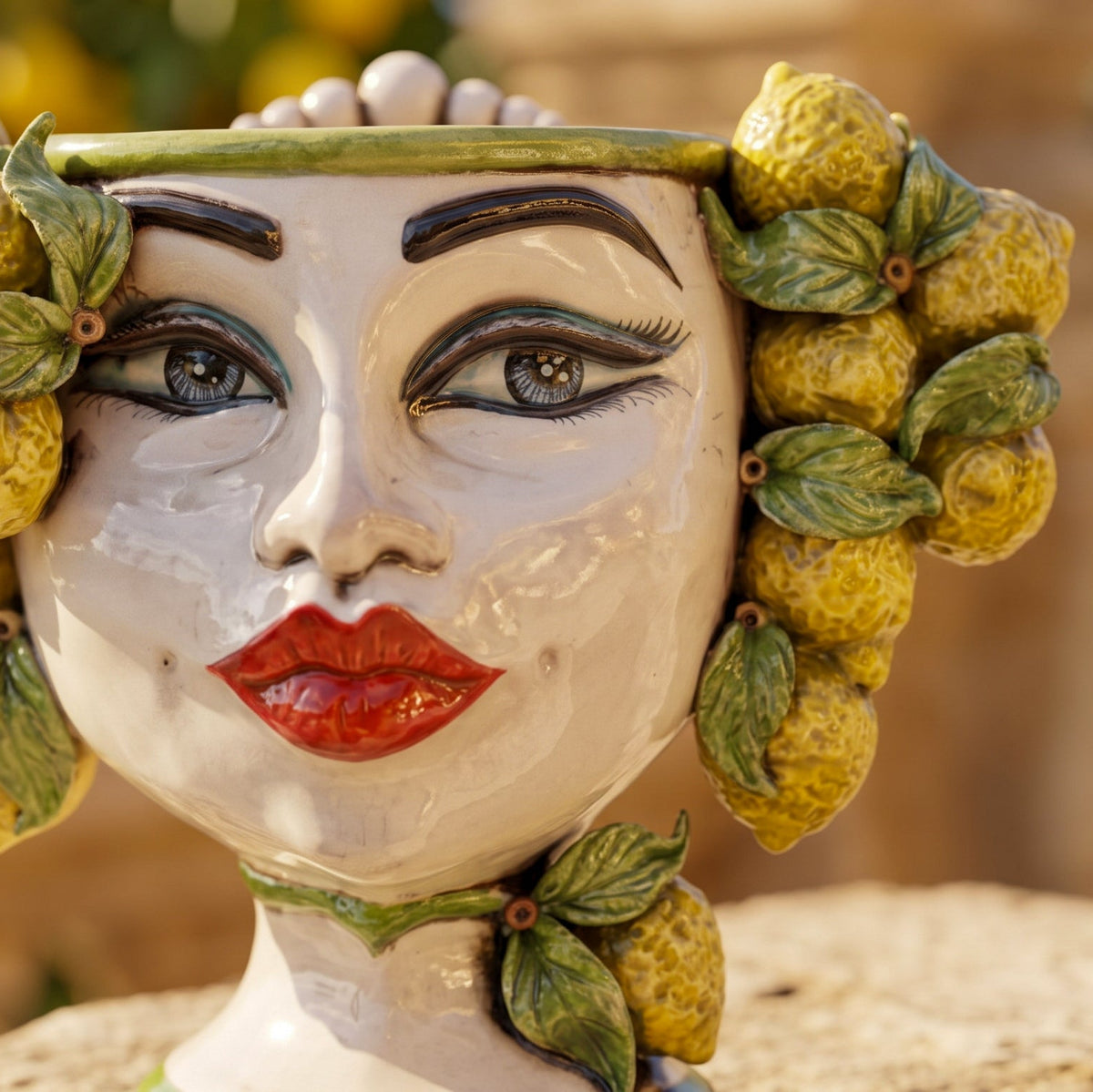 Testa di Moro con Limoni h 20 cm - Donna, Madreperla Colorato | Ceramica Caltagirone