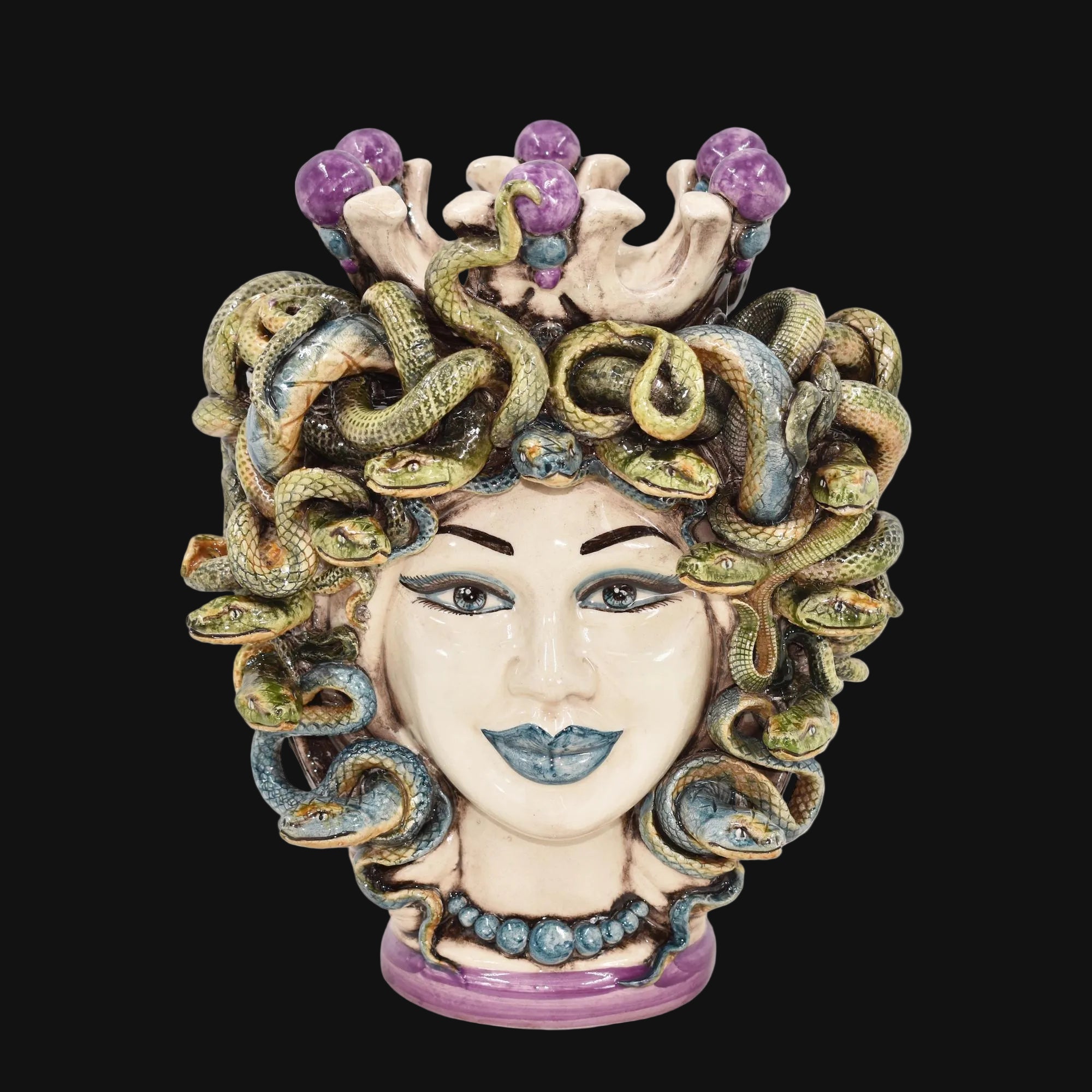 Testa di Moro Turbante Medusa H 25 cm / 9¾" — Nácar con Cuentas Glicina | Cerámica Siciliana