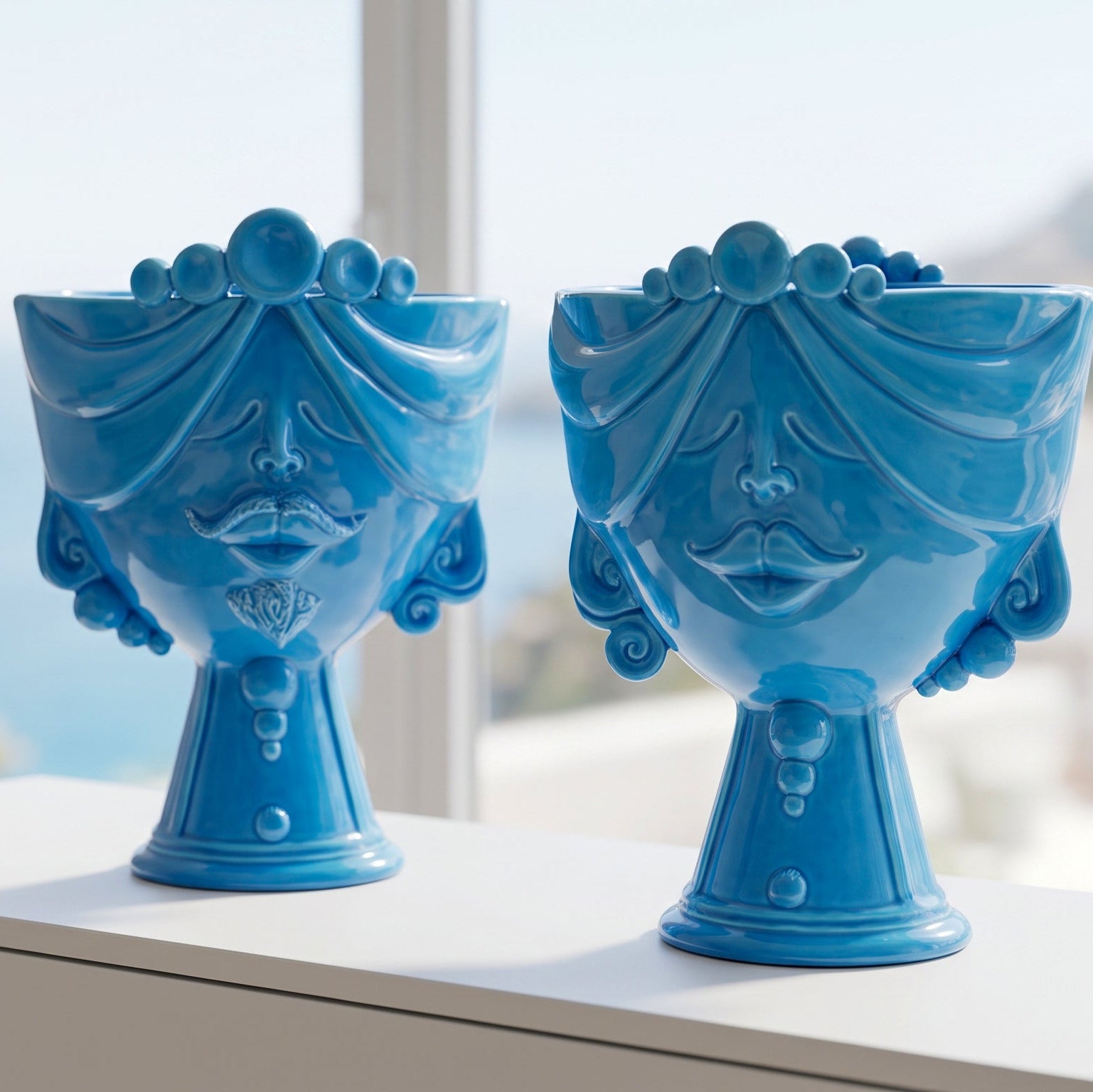 Tête de Maure Zahira H 30 cm – Femme, Turquoise – Tête de Maure de Caltagirone, Sicile