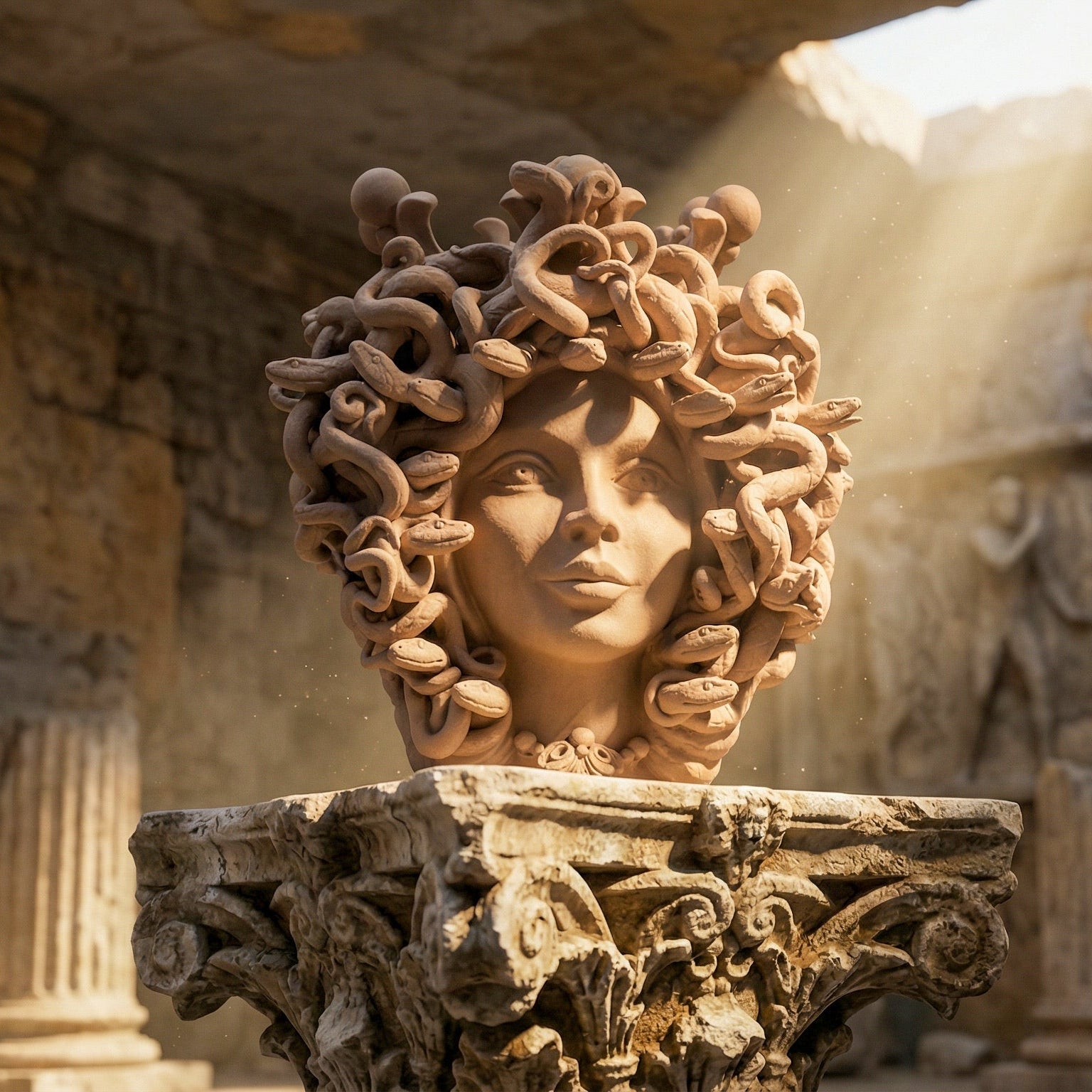 Moor's Head Medusa h 38 cm - Matte Dove Grey Line | Sofia Caltagirone Ceramics