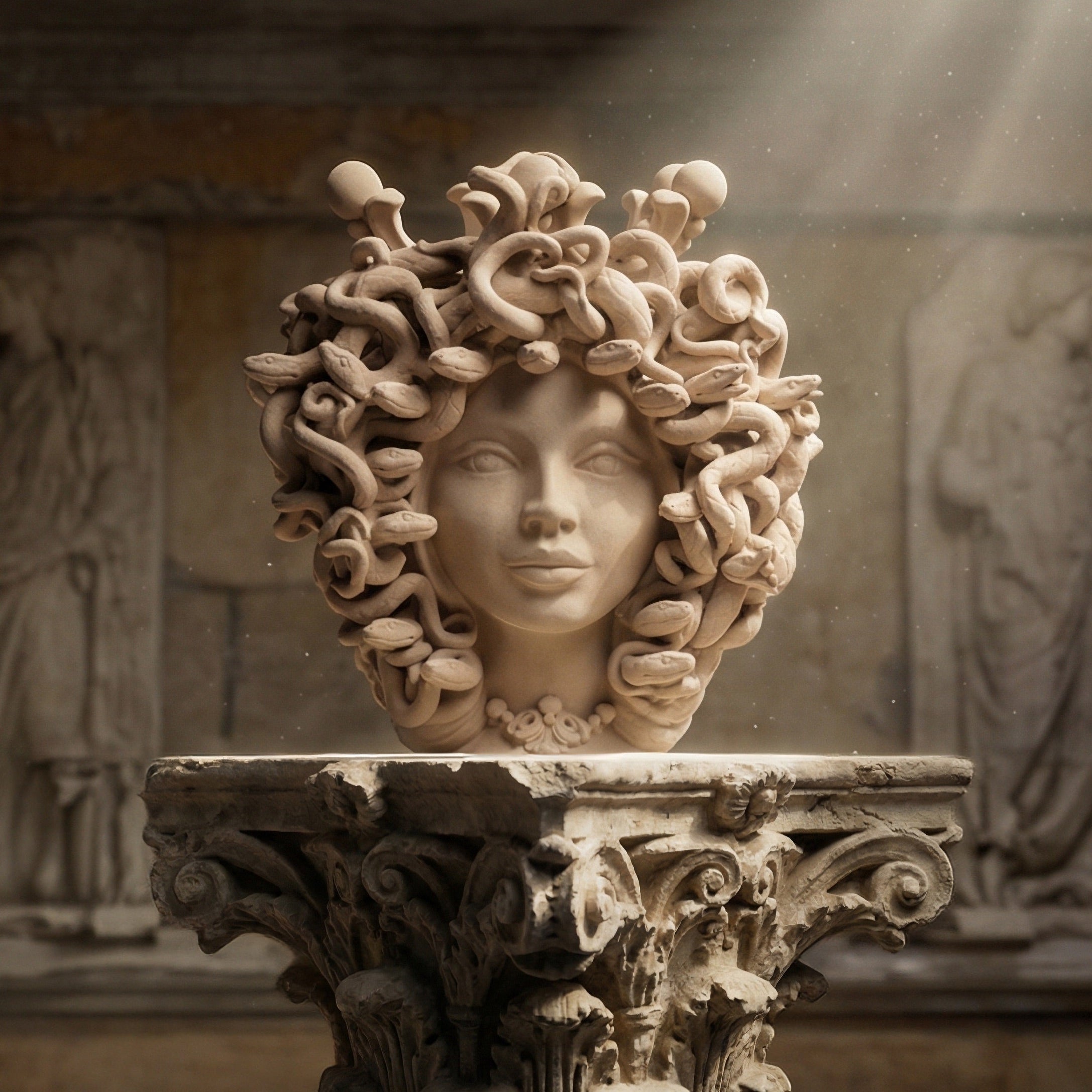 Moor's Head Medusa h 38 cm - Matte Dove Grey Line | Sofia Caltagirone Ceramics
