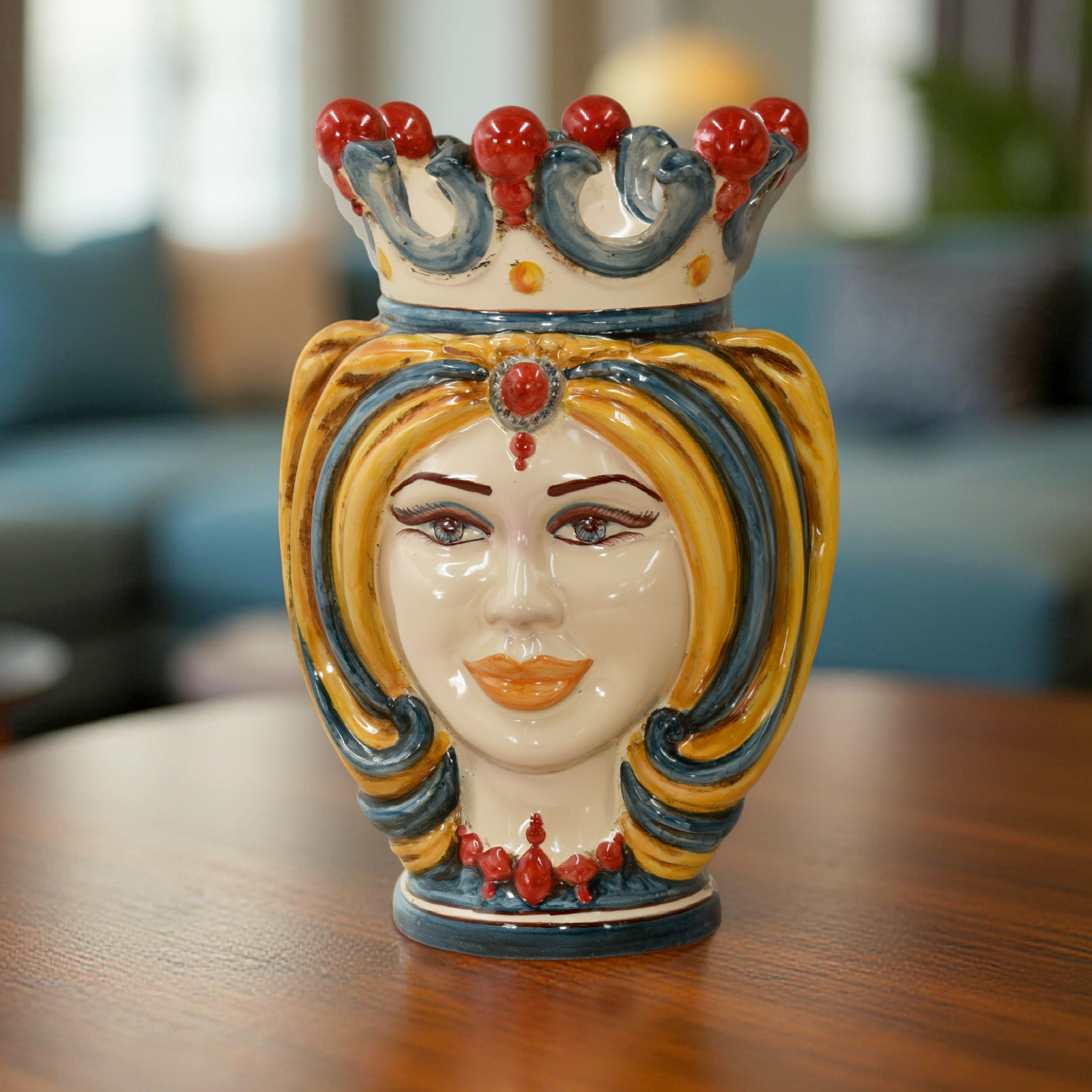 Head h 25 Blue/orange/red turban - Caltagirone Sofia ceramics