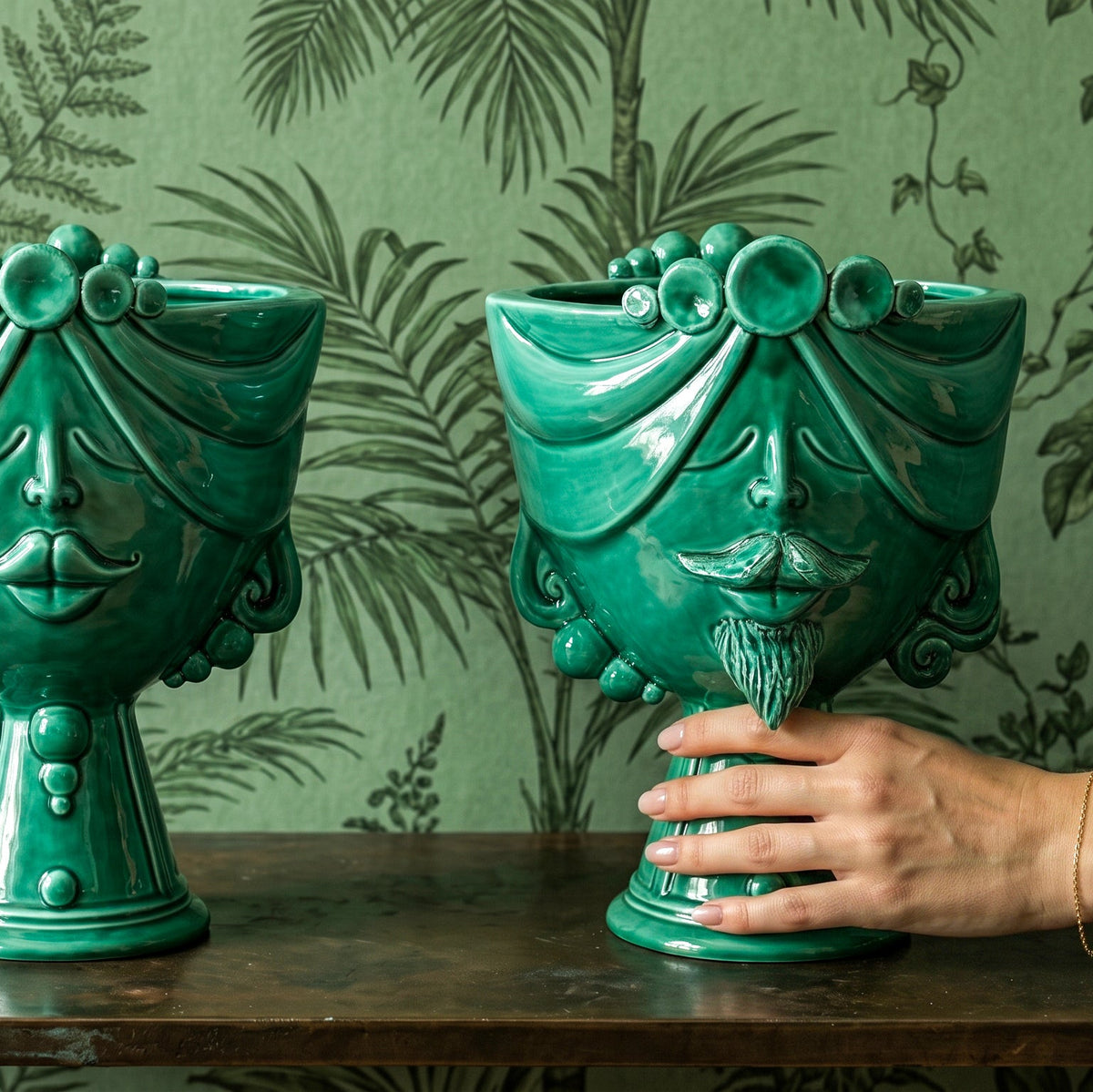 Zahira Cabeza de Moro H 30 cm, Hombre, Verde Esmeralda – Testa di Moro de Caltagirone, Sicilia