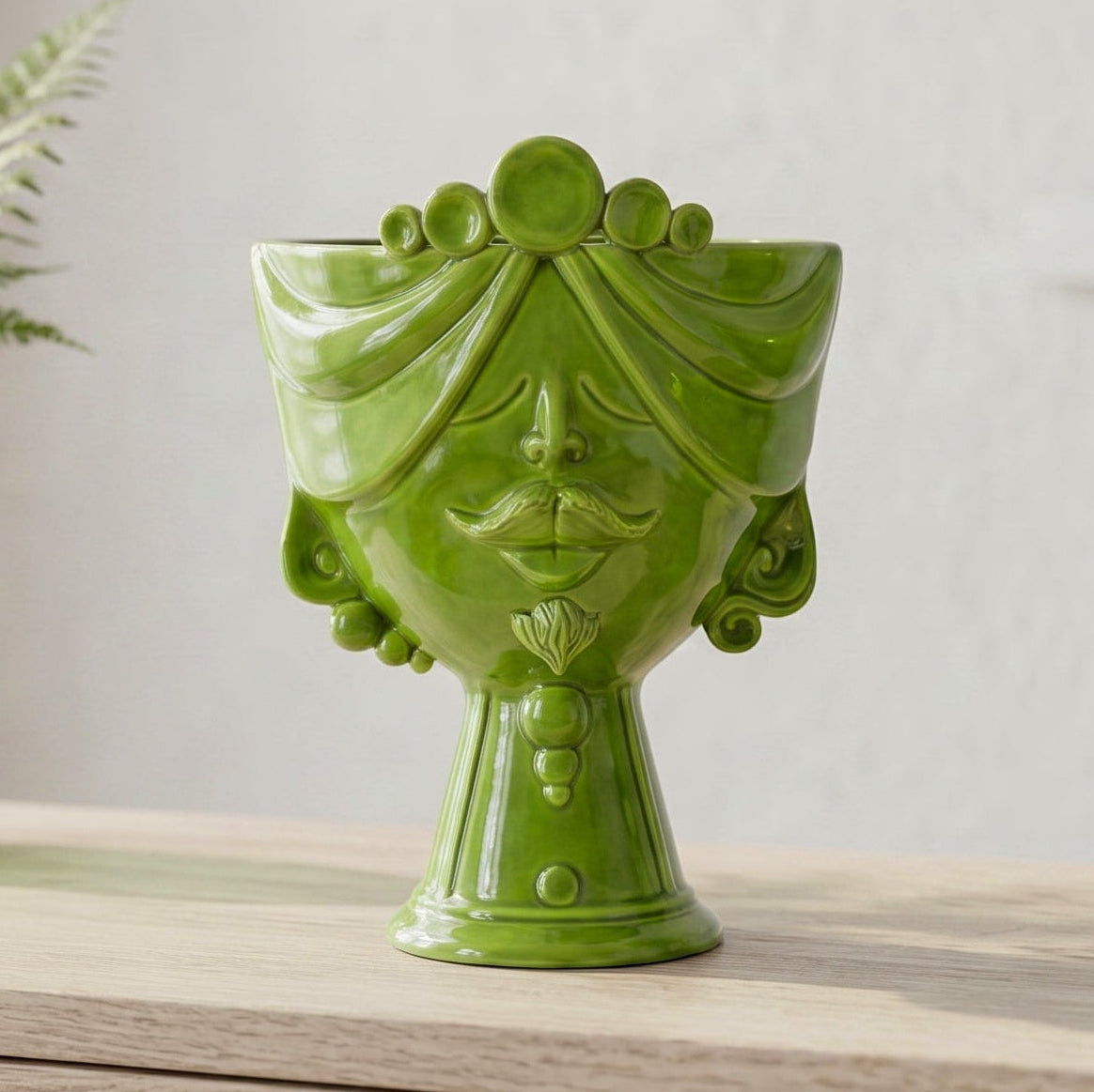 Tête de Maure Zahira H 30 cm – Homme, Vert Feuille – Testa di Moro de Caltagirone, Sicile
