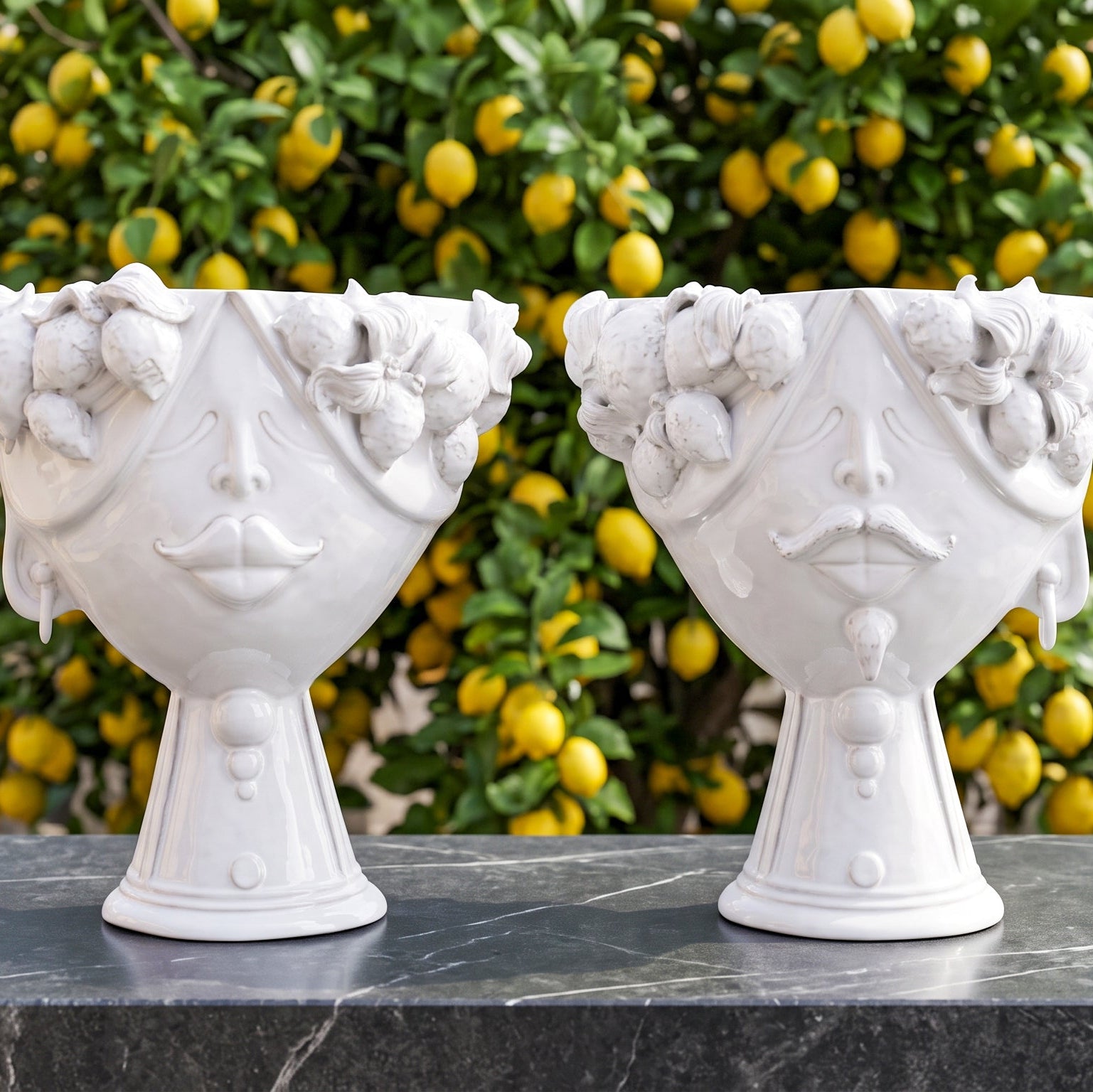 Tête de Maure Zahira H 30 cm avec Citrons – Homme, White Line – Testa di Moro de Caltagirone, Sicile
