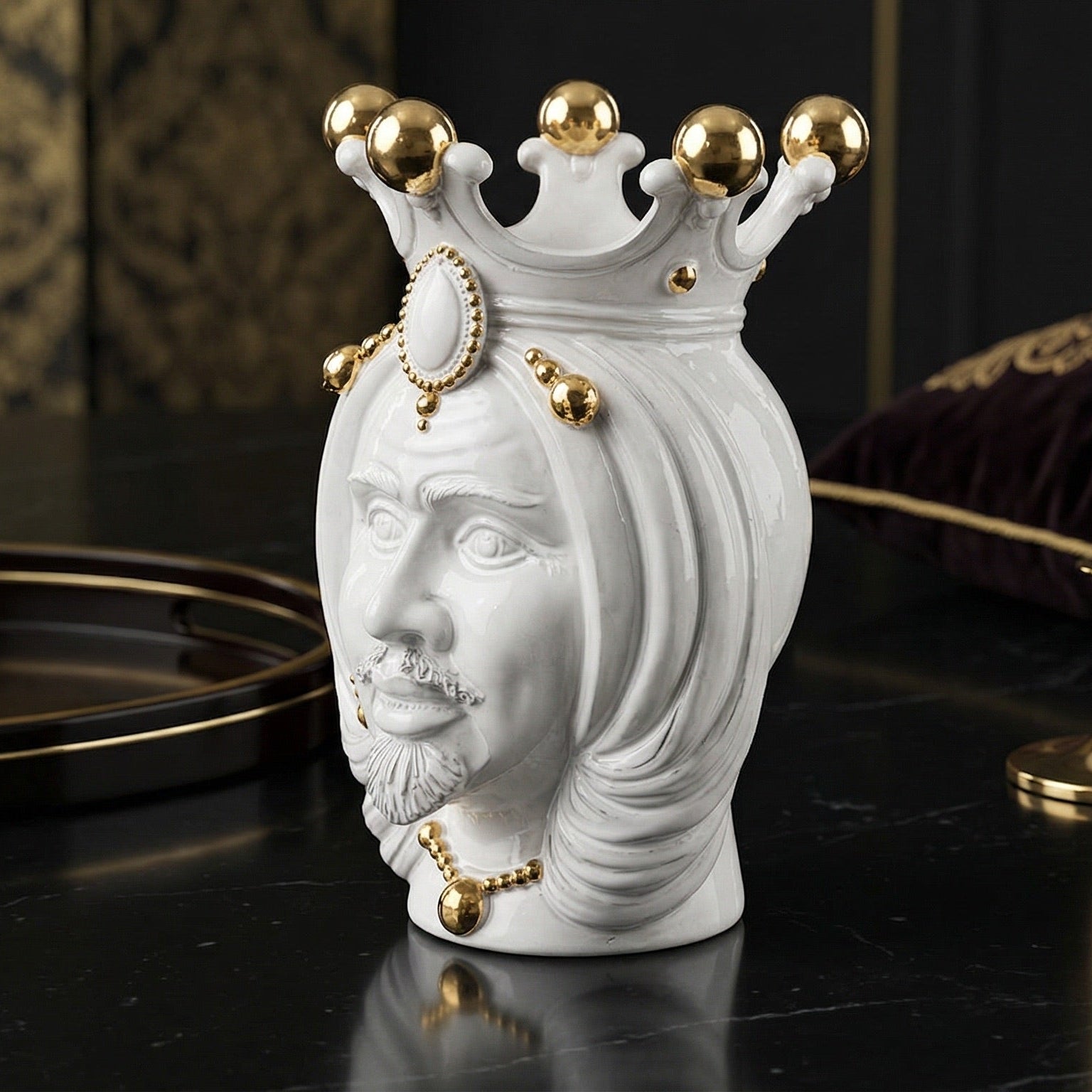 Sicilian Head Vase H 38 cm / 15", Man – Testa di Moro from Caltagirone, Sicily