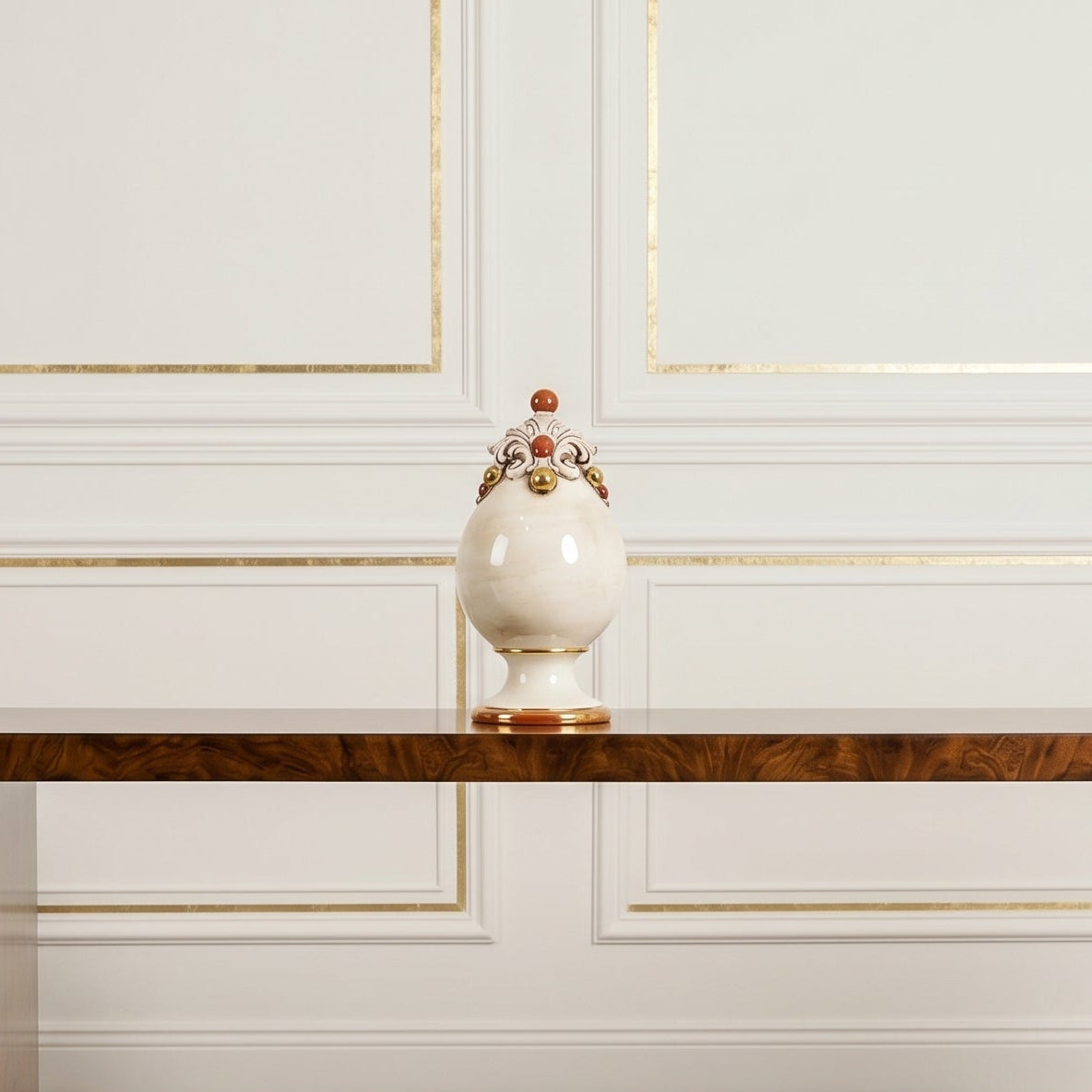 Sicilian Decorative Ceramic Egg H 18 cm / 7.1", Mother of Pearl – Sicilian majolica handcrafted in Caltagirone