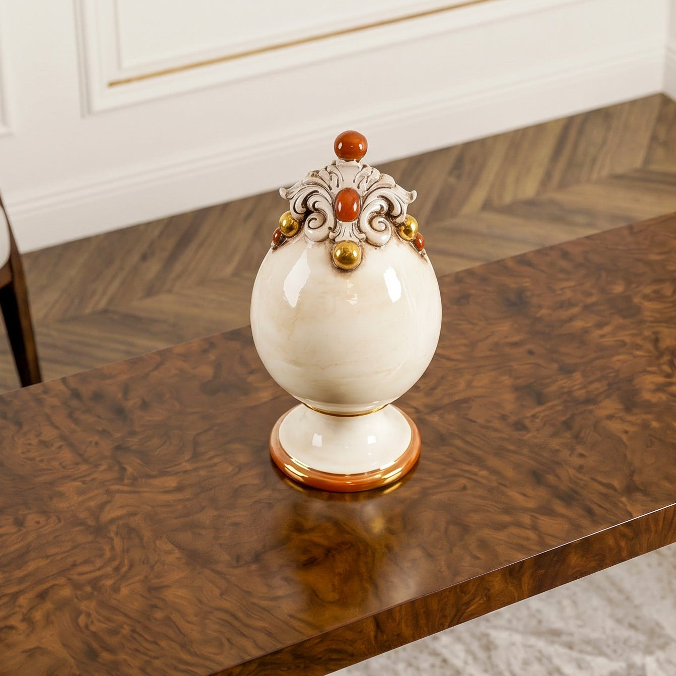 Sicilian Decorative Ceramic Egg H 18 cm / 7.1", Mother of Pearl – Sicilian majolica handcrafted in Caltagirone