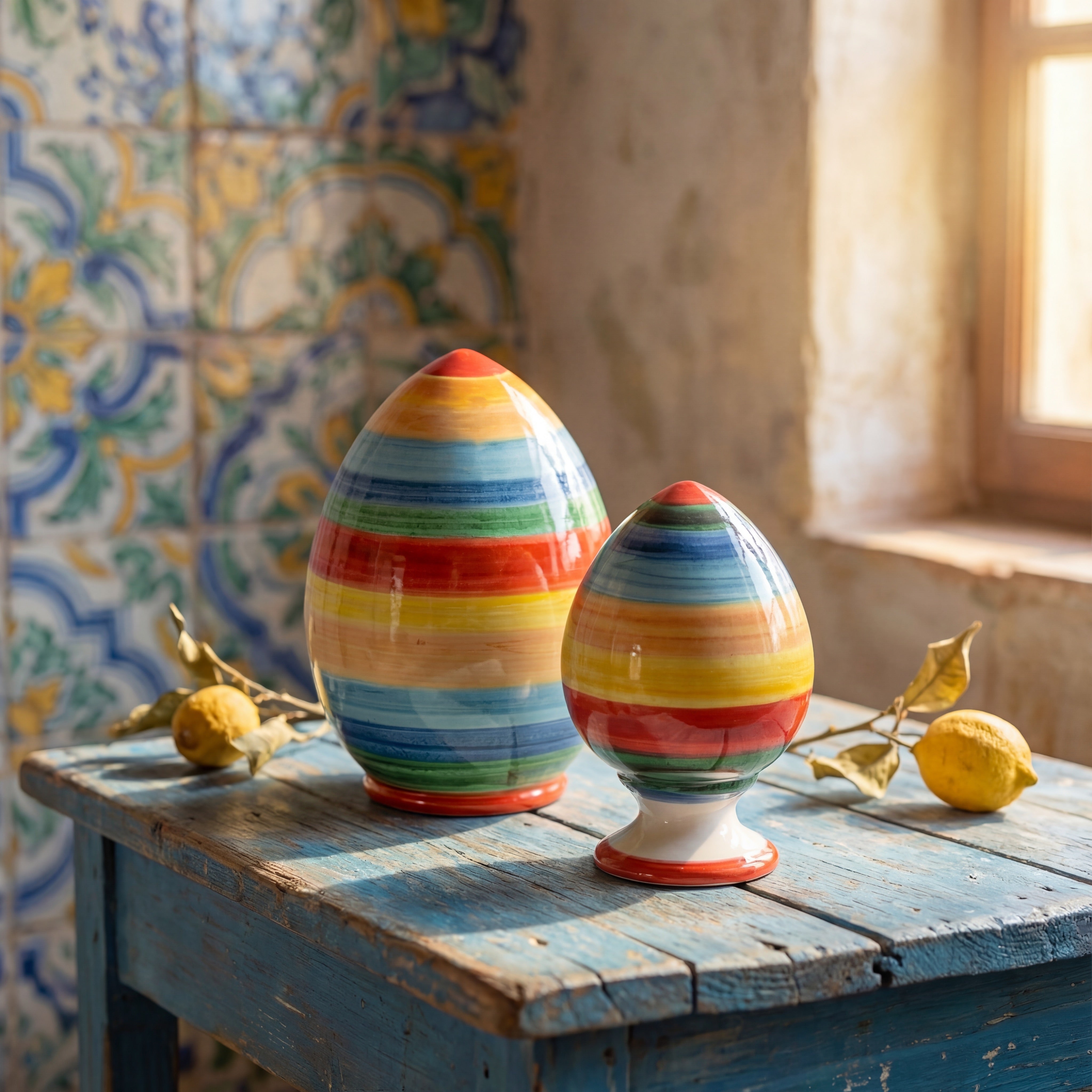 Uovo in ceramica h 15 cm White and Color - Ceramiche di Caltagirone