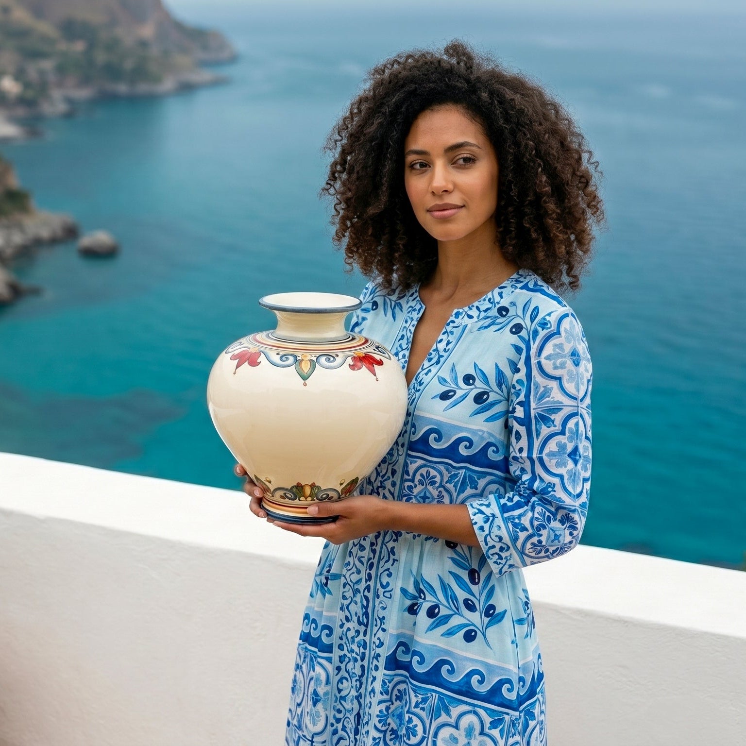 Kugelvase H 35 cm / 13¾" aus Caltagirone-Keramik — Decoro Sicily
