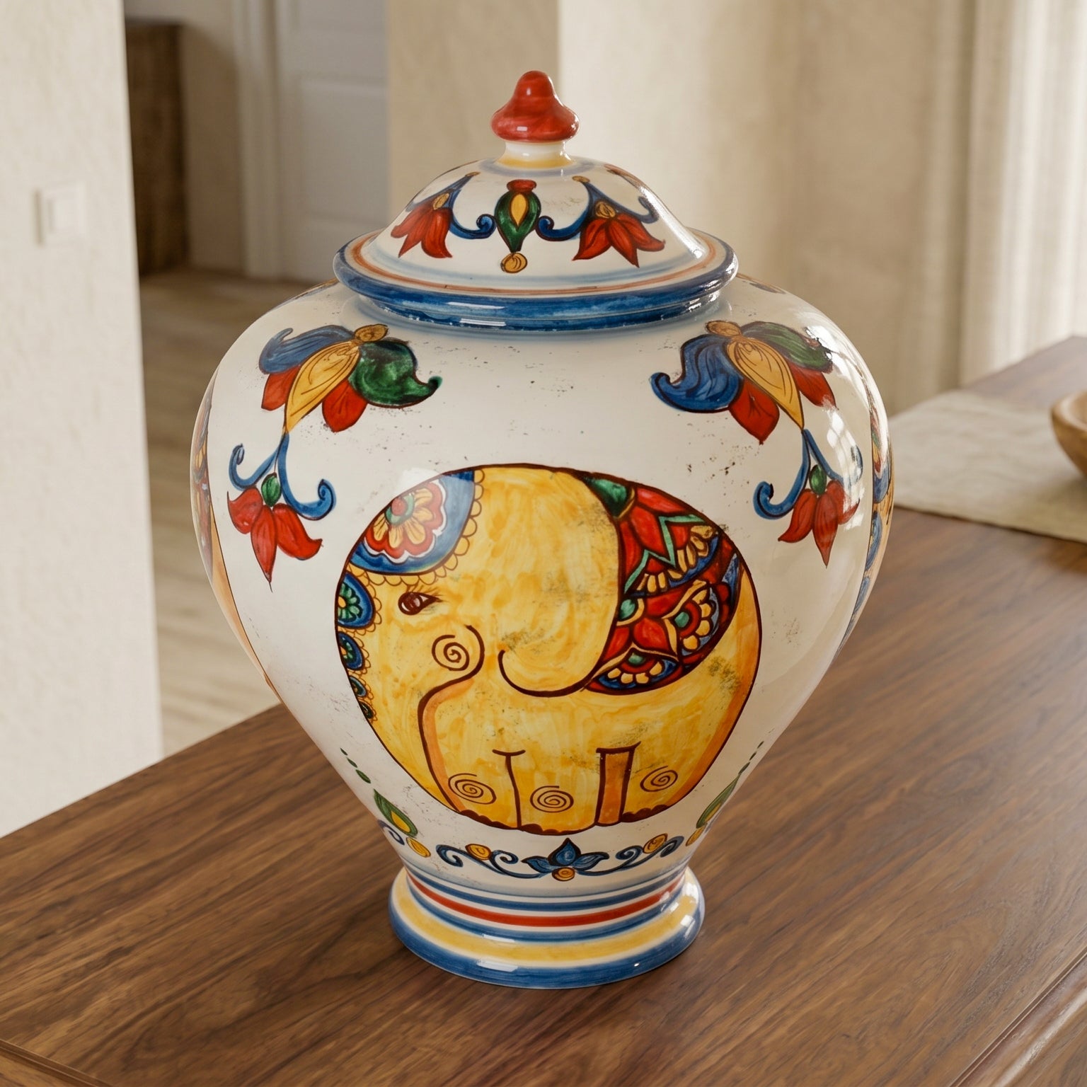 Potiche-Vase H 25 & 35 cm / 9¾"–13¾" aus Caltagirone-Keramik — Elefanten-Dekor
