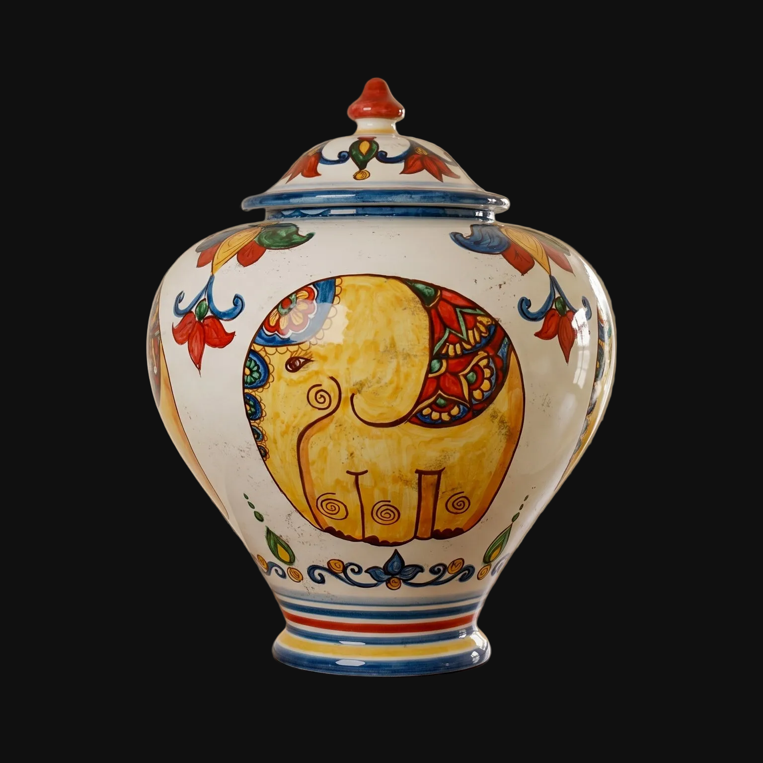 Potiche-Vase H 25 & 35 cm / 9¾"–13¾" aus Caltagirone-Keramik — Elefanten-Dekor