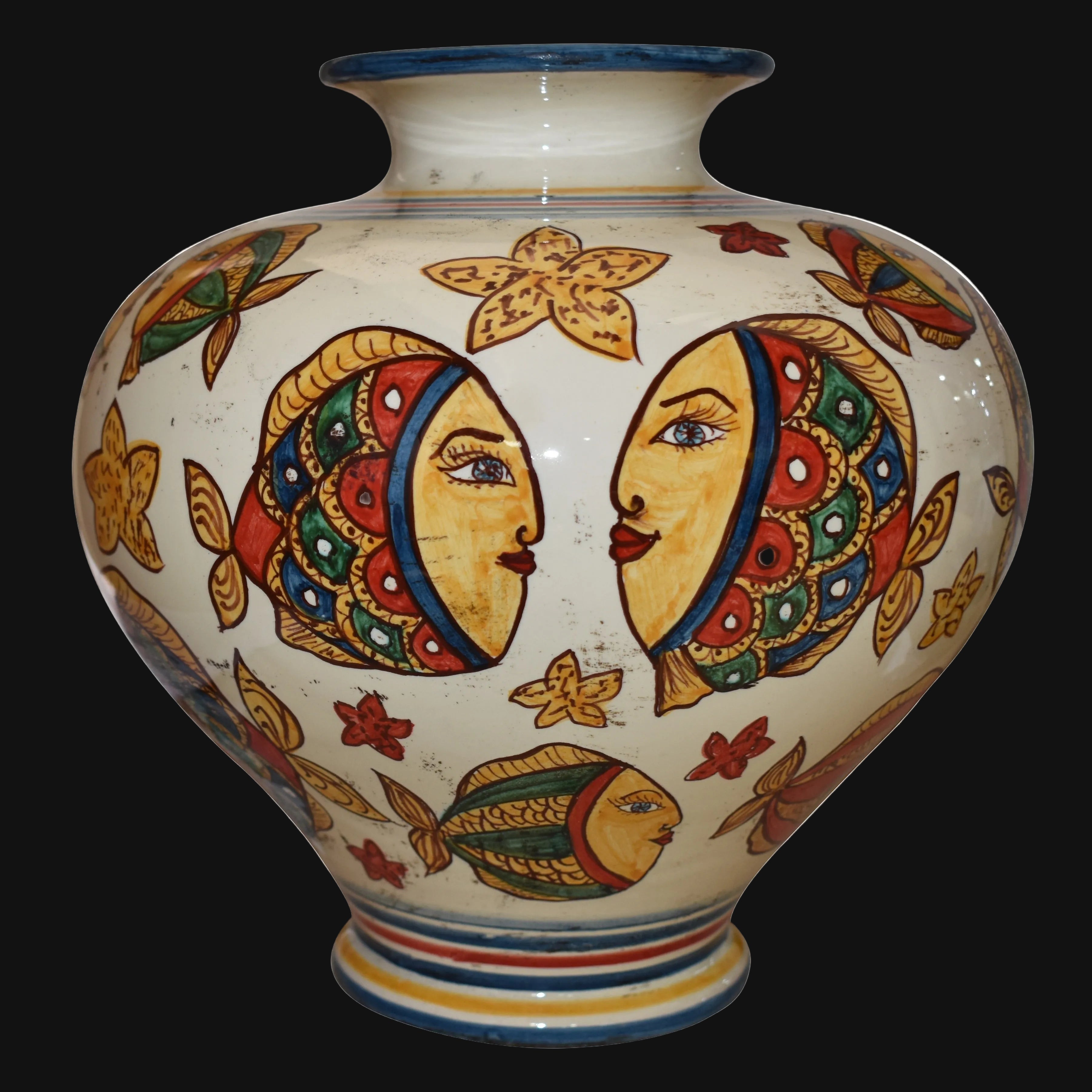 Kugelvase aus Caltagirone-Keramik — Fisch-Dekor