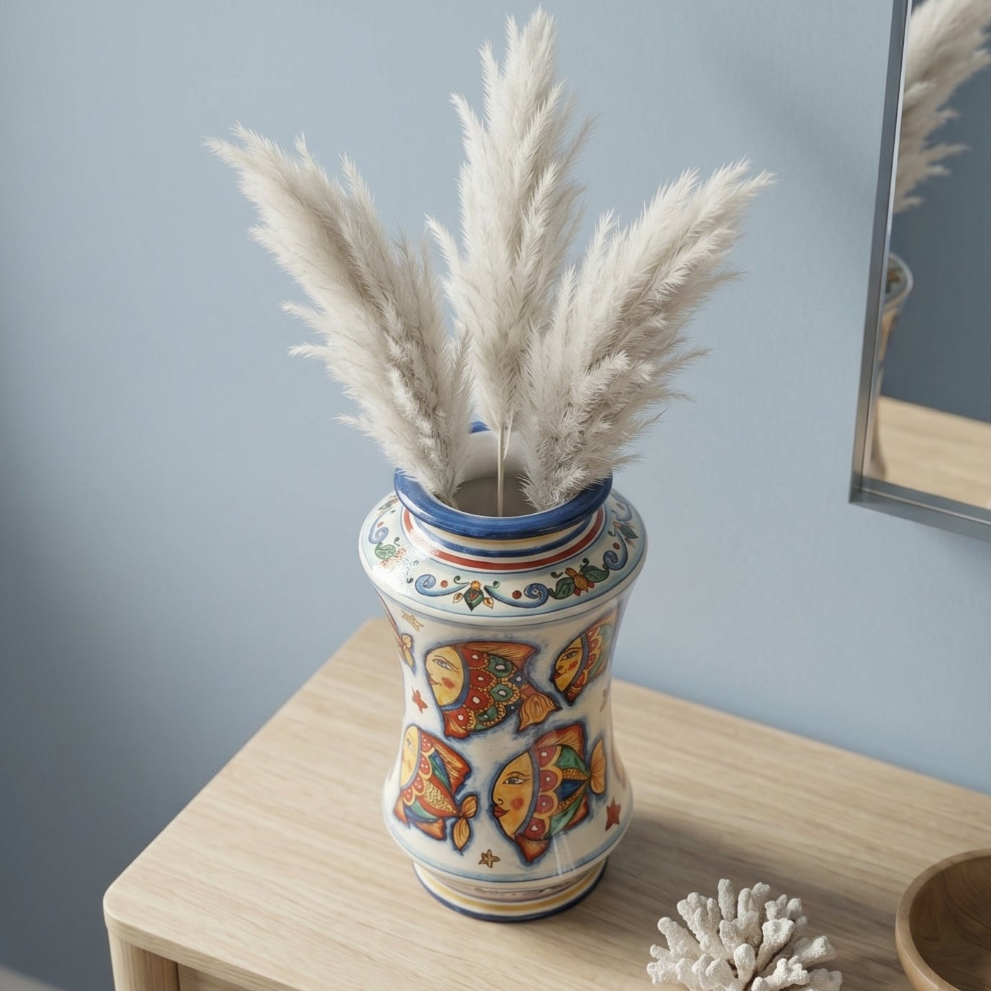 Albarello-Vase aus Caltagirone-Keramik — Fisch-Dekor