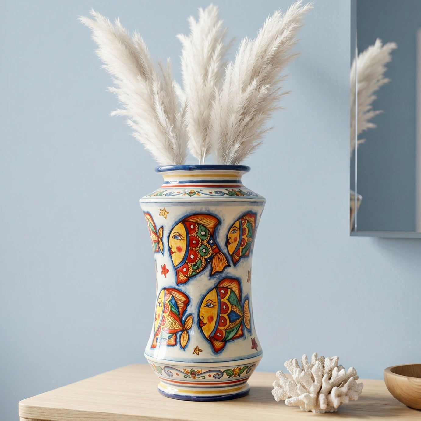 Albarello Vase in Caltagirone Ceramic — Fish Décor