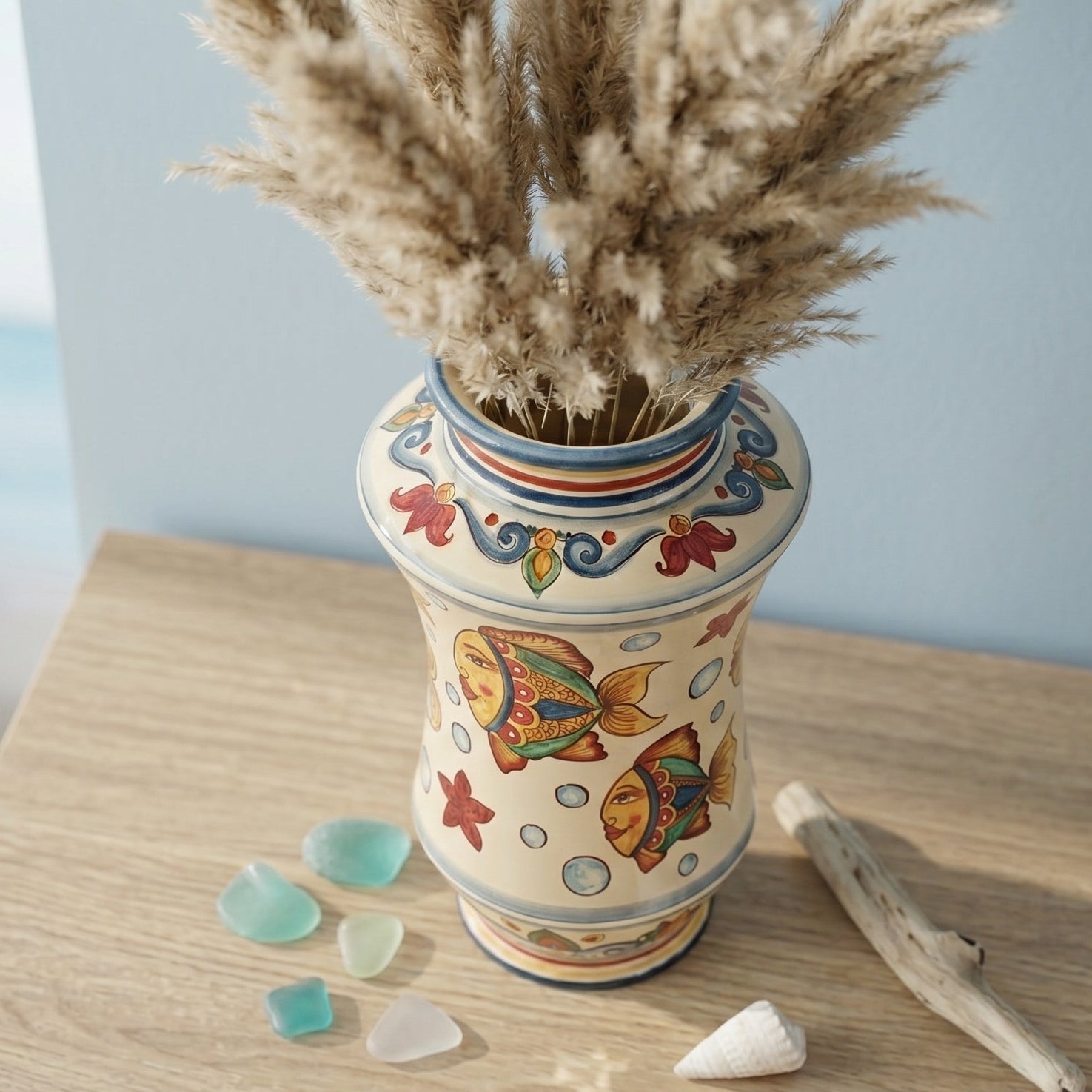Albarello-Vase aus Caltagirone-Keramik — Fisch-Dekor