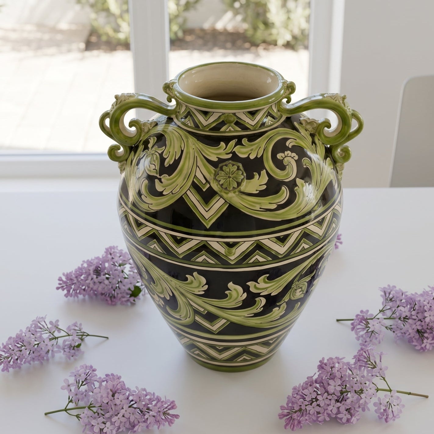 Jarrón de Cerámica de Caltagirone H 50 cm — Línea Parigi Negro y Verde