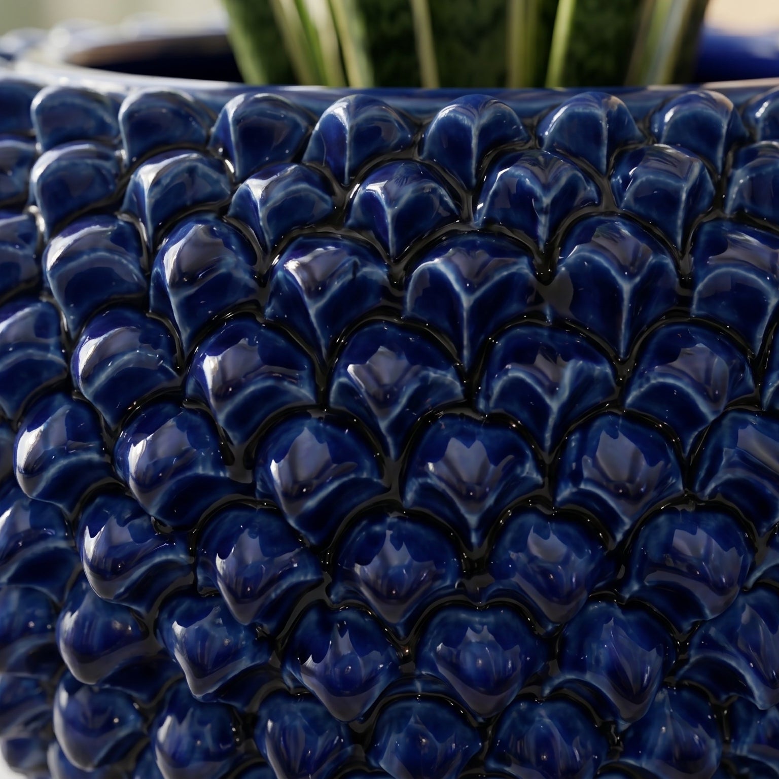 Deep blue pine cone cachepot in handcrafted Caltagirone ceramic