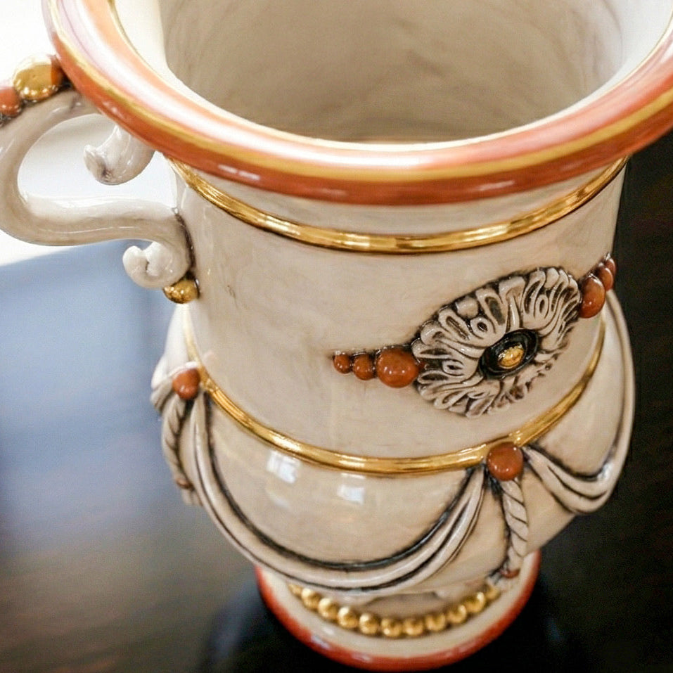 Bodenvase Monumentalvase H 31 cm, Perlmutt – Sizilianische Majolika aus Caltagirone
