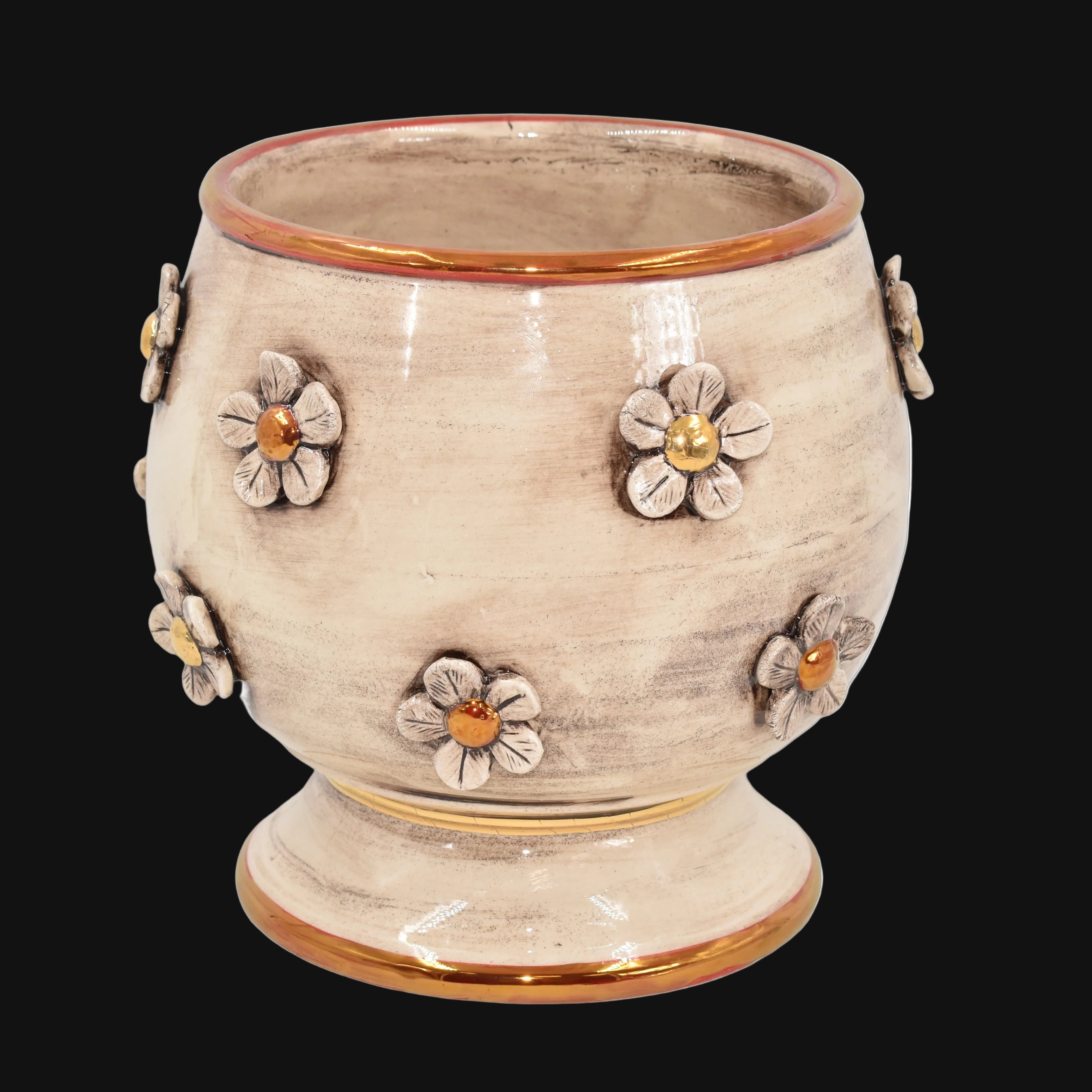 Italienische Keramikvase, Antikes Perlmutt Gold – Italienische Keramik aus Caltagirone, Sizilien