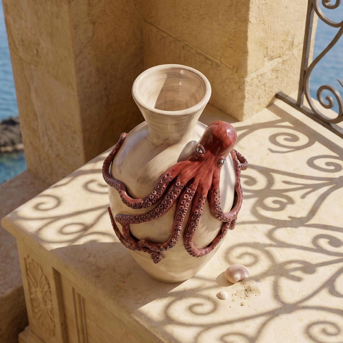 Vase Poulpe en Céramique Italienne H 40 cm – Madreperla Antichizzato | Majolique sicilienne de Caltagirone