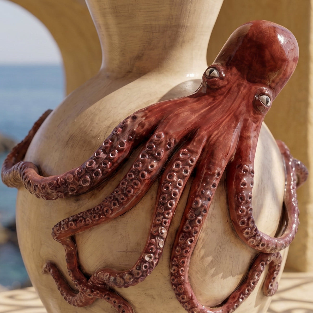 Italian Octopus Vase H 40 cm / 15.7", Antique Mother of Pearl – Italian ceramic from Caltagirone, Sicily