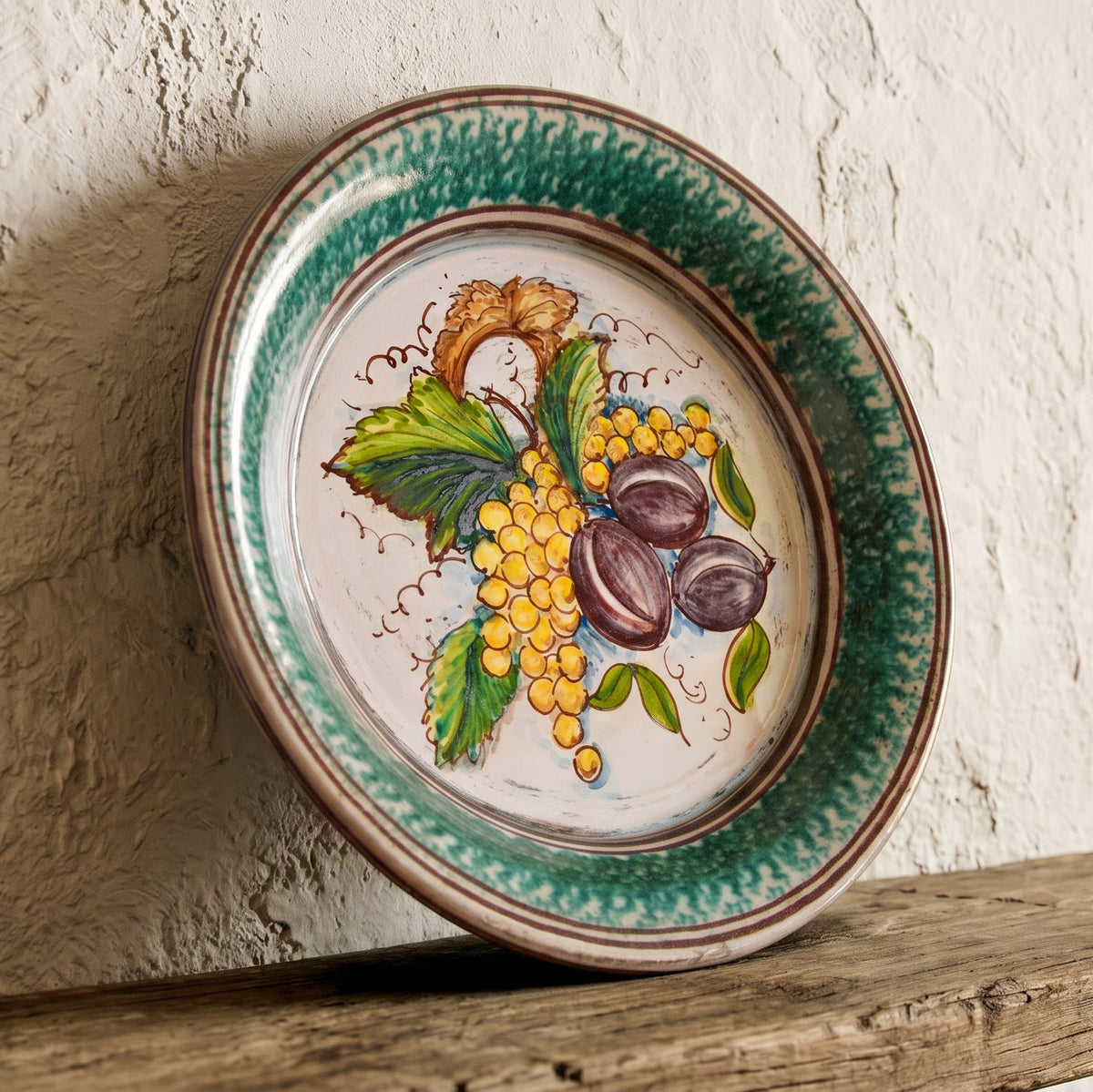 Fangotto Assiette Creuse Sicilienne Ø 25/30/35 cm, Raisin Jaune et Prunes, Reproductions Anciennes – Céramique Caltagirone – artisanat sicilien