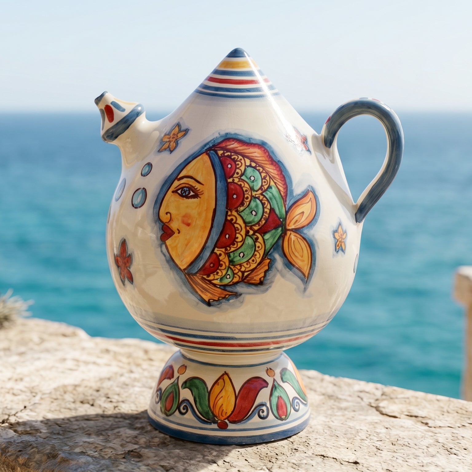 Bummulu de Caltagirone H 25 cm – Décor Poissons | Céramique italienne de Caltagirone, Sicile