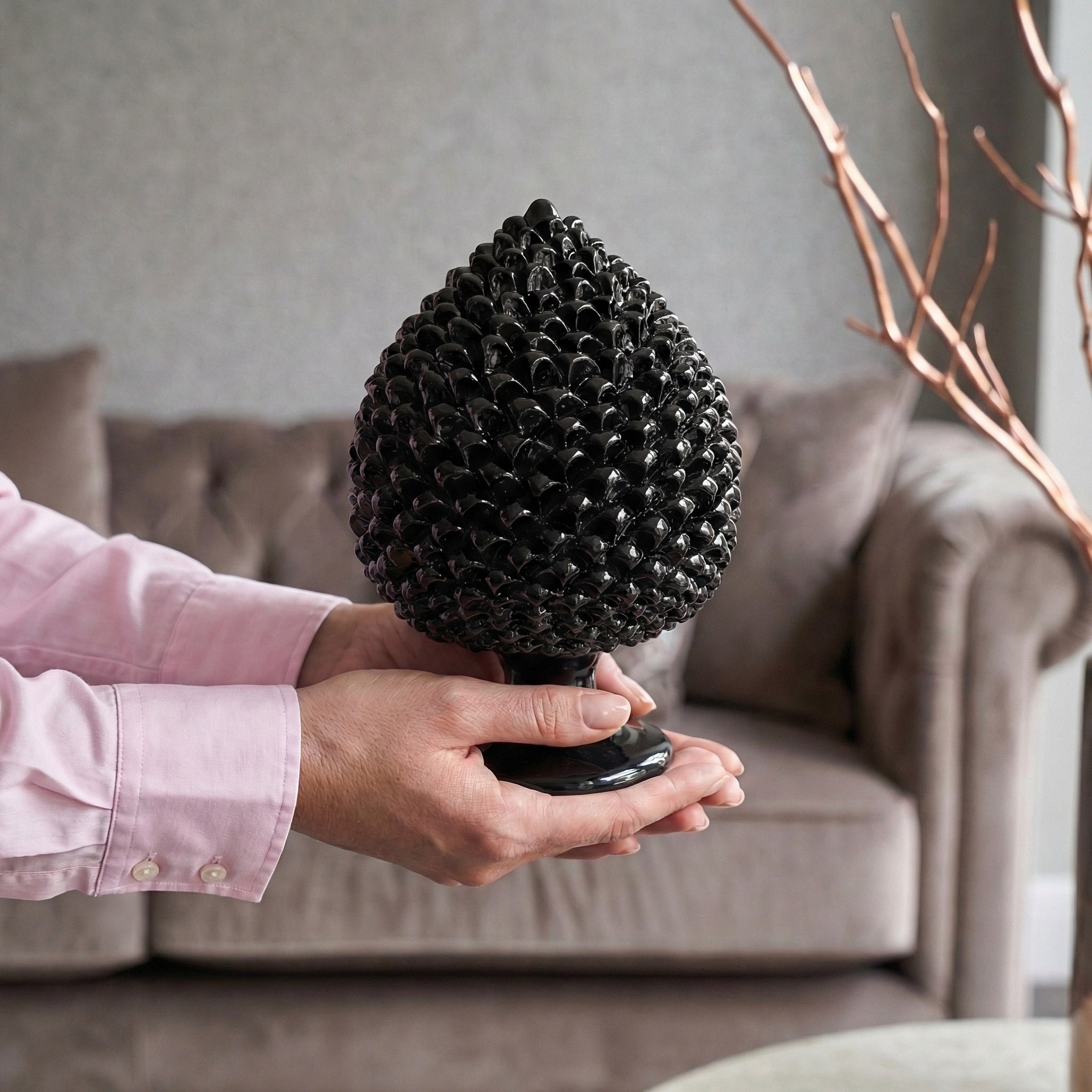 Caltagirone handmade pinecone modeled by hand height 25/40 green/orange