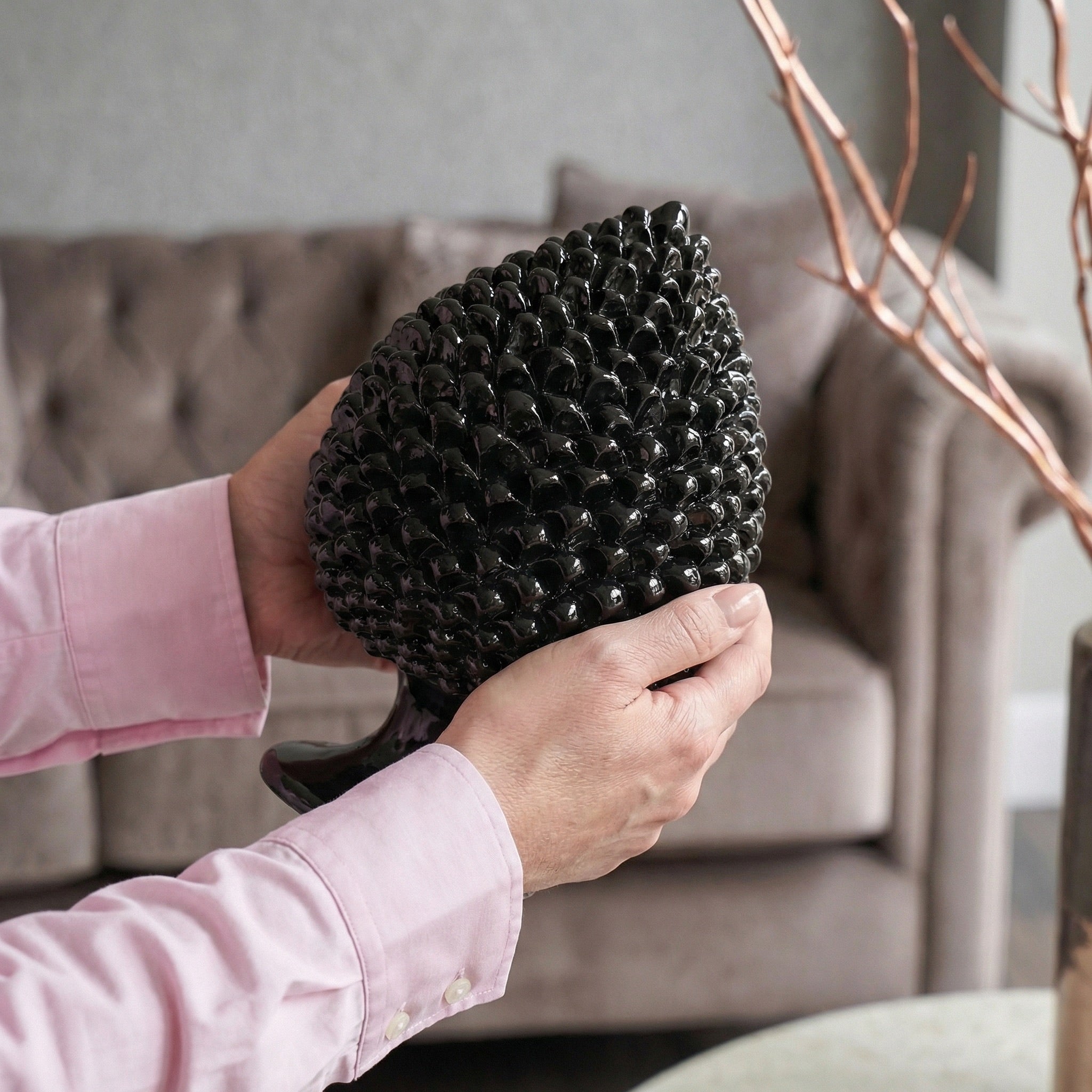 Caltagirone handmade pinecone modeled by hand height 25/40 green/orange