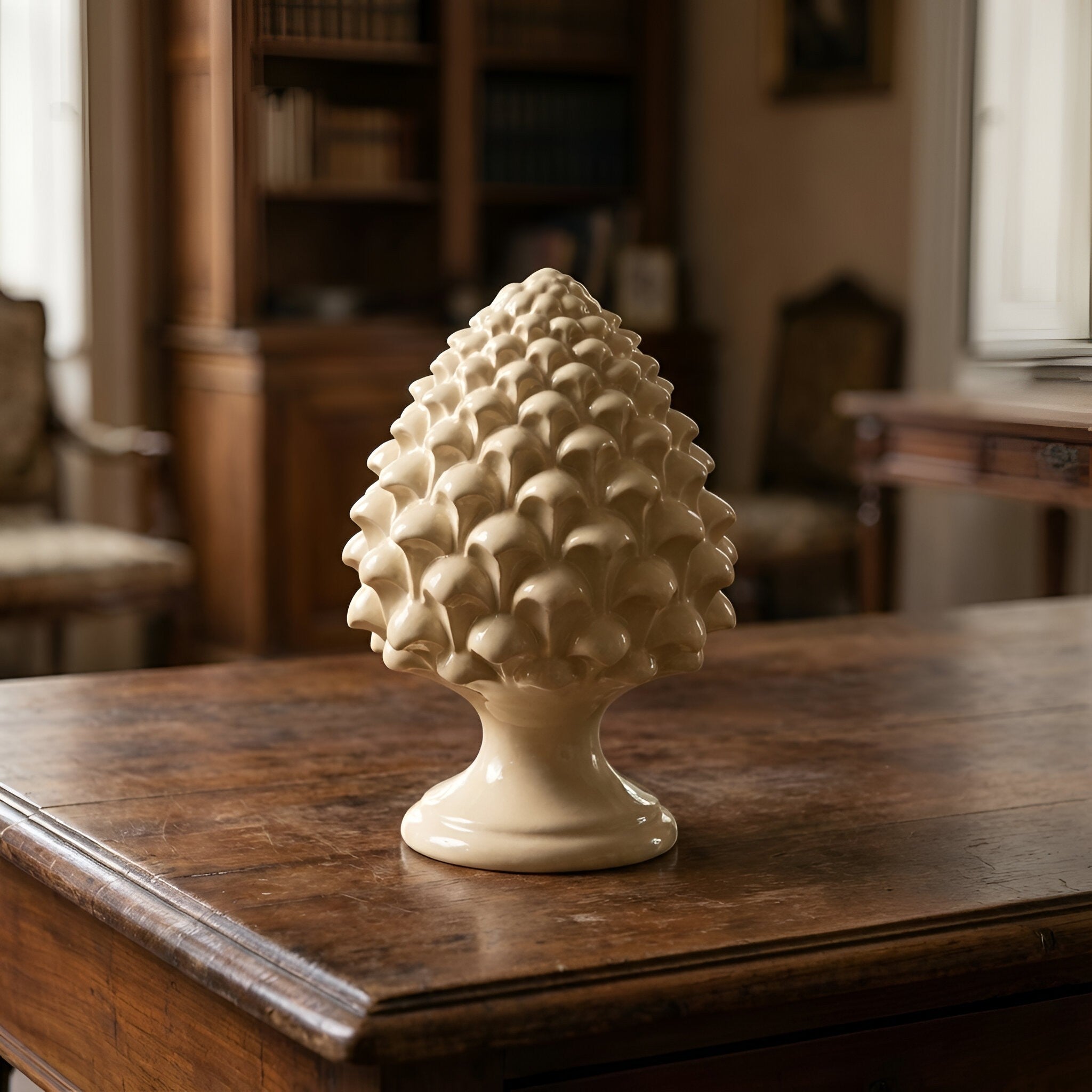 Caltagirone handmade pinecone modeled by hand height 15/35 Ivory Line