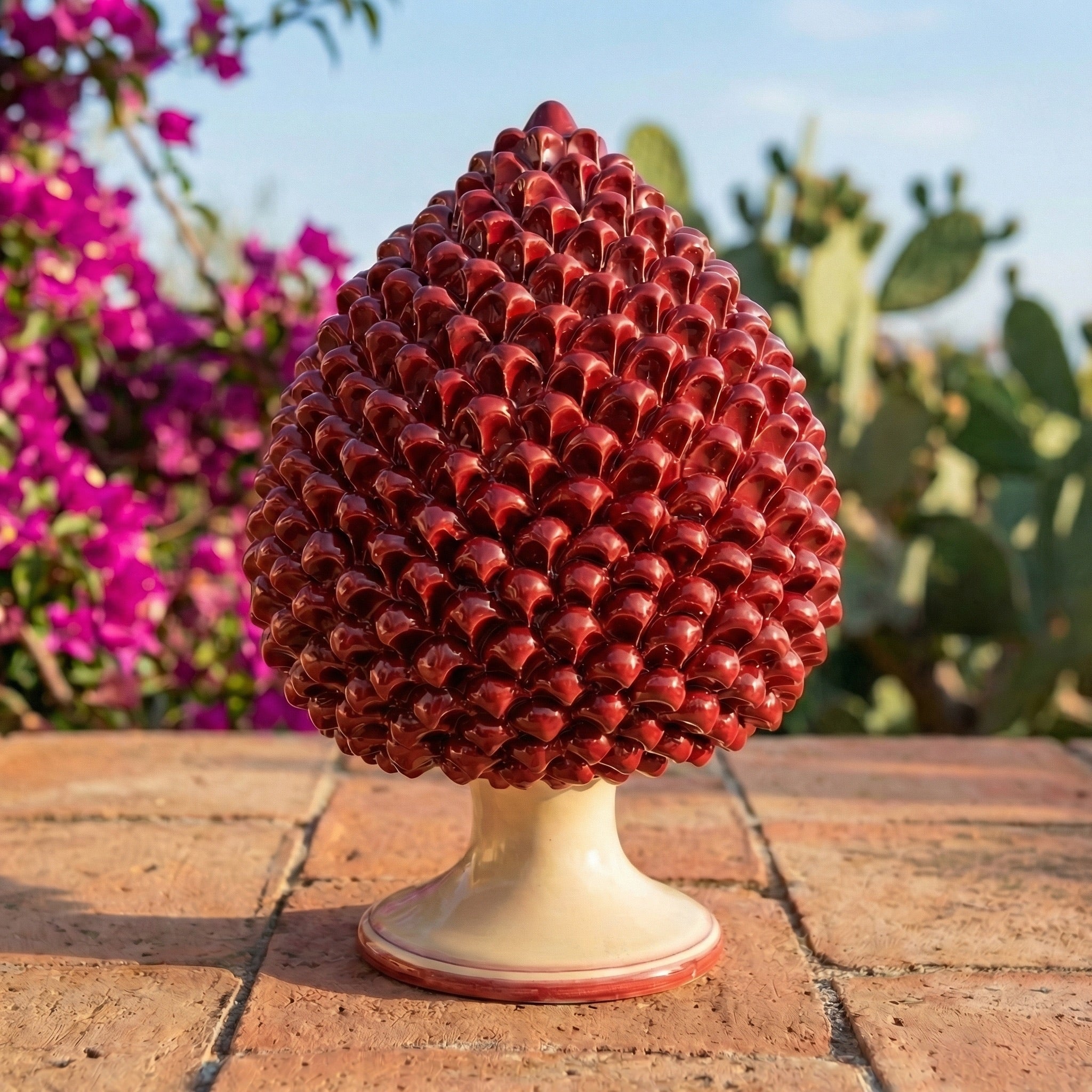 Caltagirone handmade pinecone modeled by hand height 25/40 monochrome of bordeaux