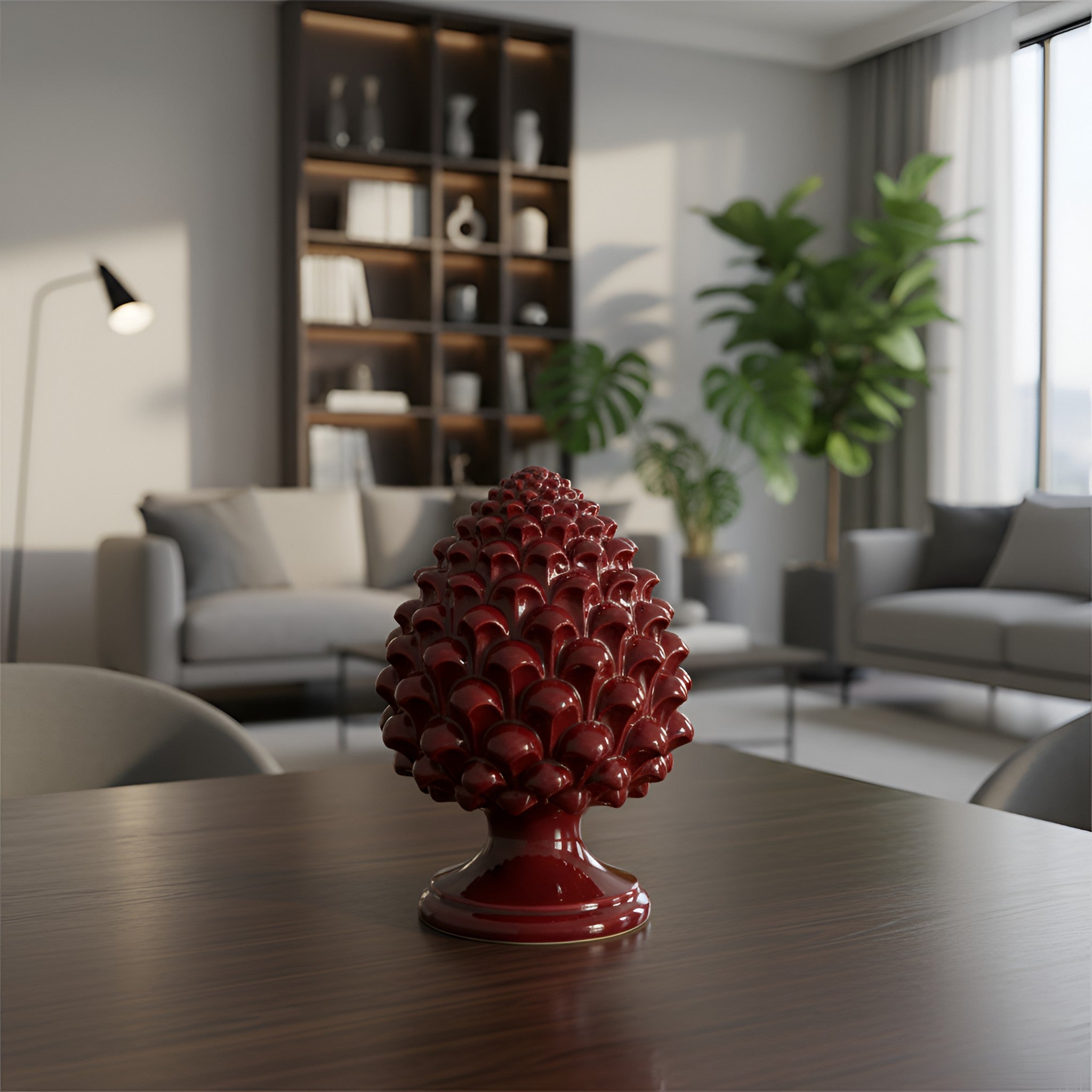 Caltagirone handmade pinecone modeled by hand height 25/40 in integral bordeaux