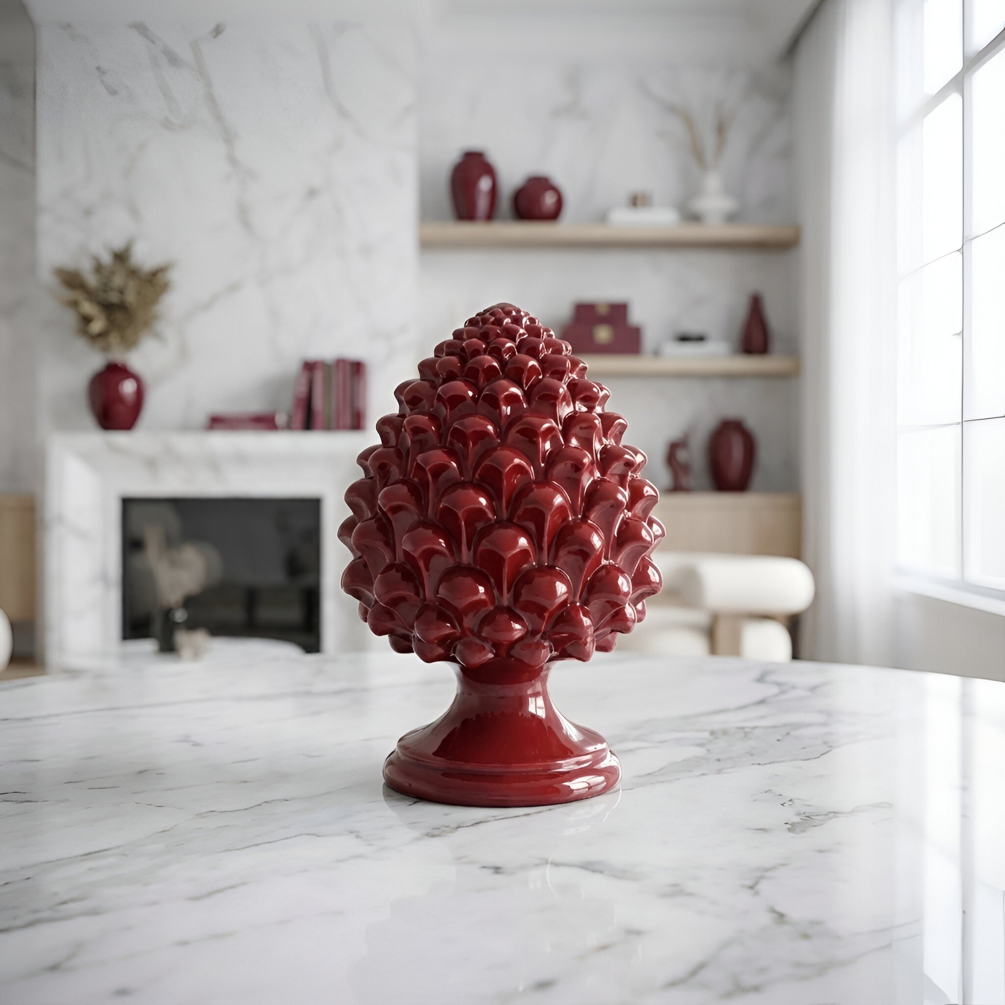 Caltagirone handmade pinecone modeled by hand height 25/40 in integral bordeaux