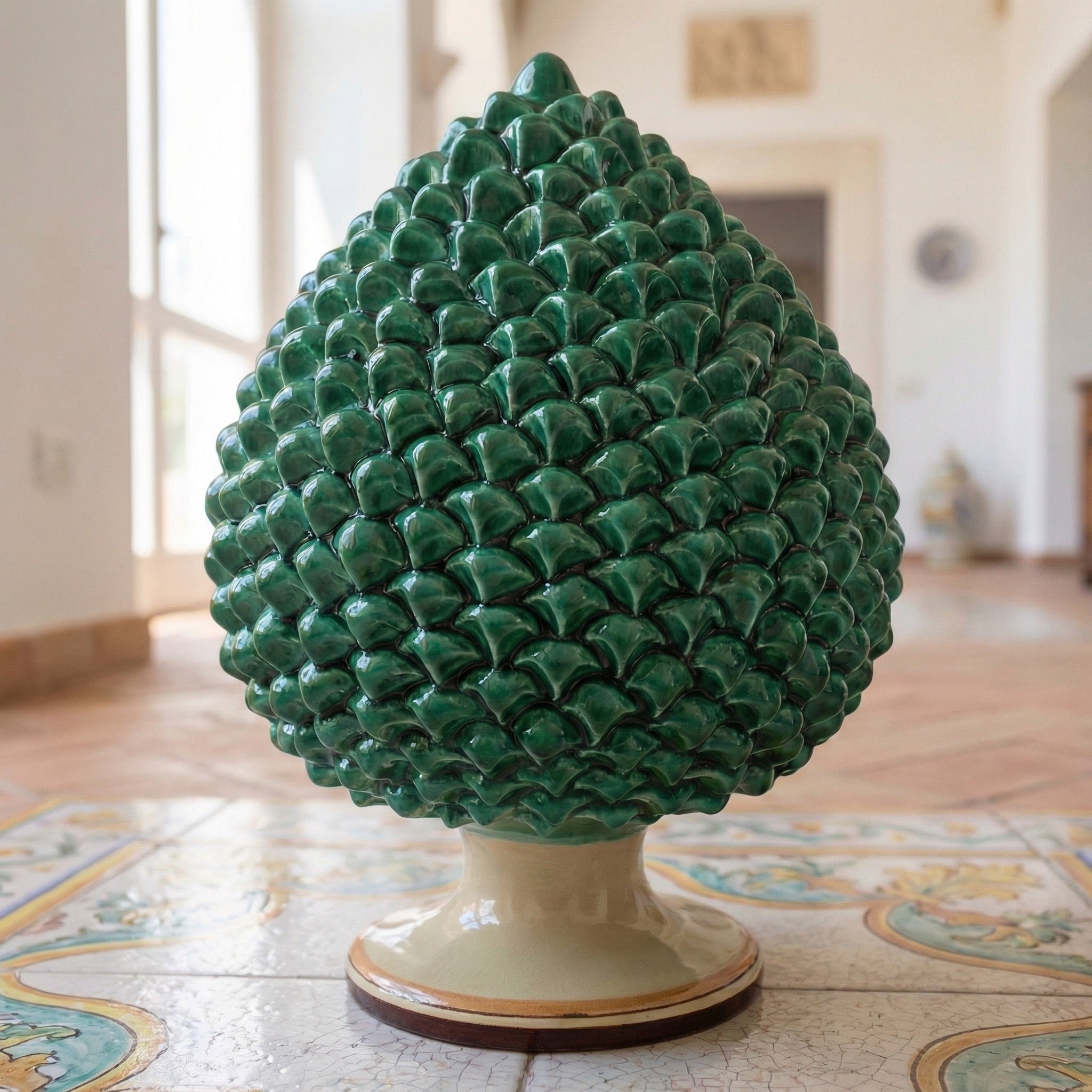 Caltagirone handmade pinecone modeled by hand height 25/40 green/orange