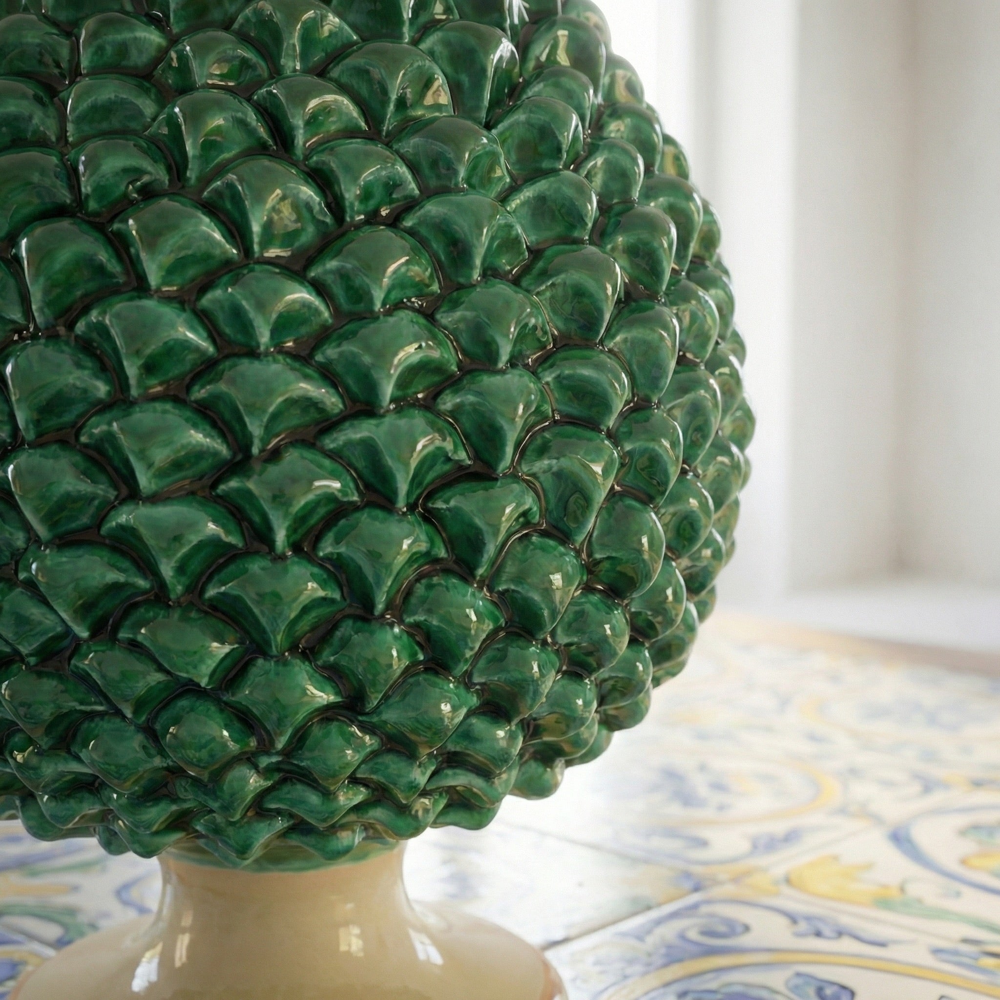Caltagirone handmade pinecone modeled by hand height 25/40 green/orange