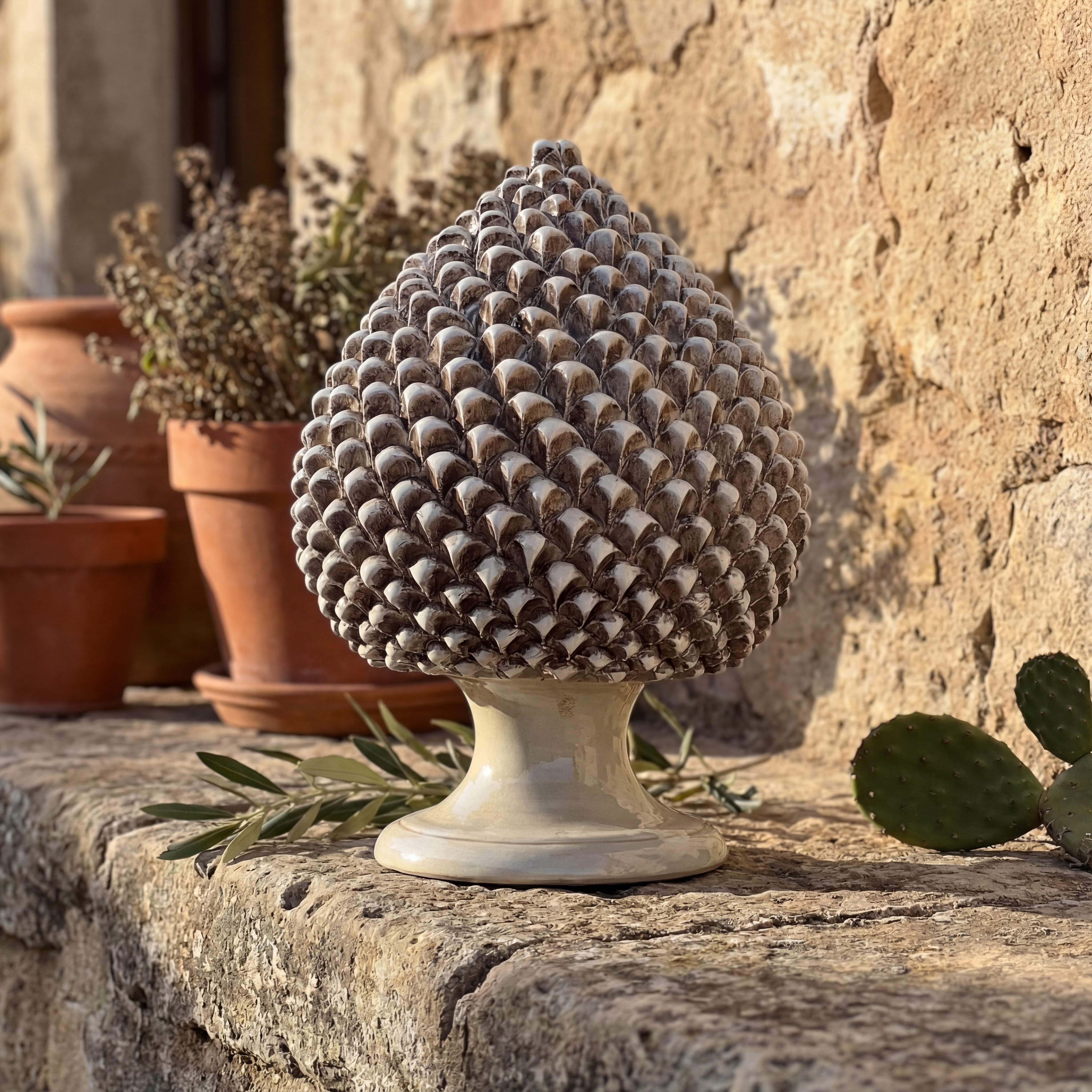 Sicilian Pine Cone with Antique Mother of Pearl Decoration
