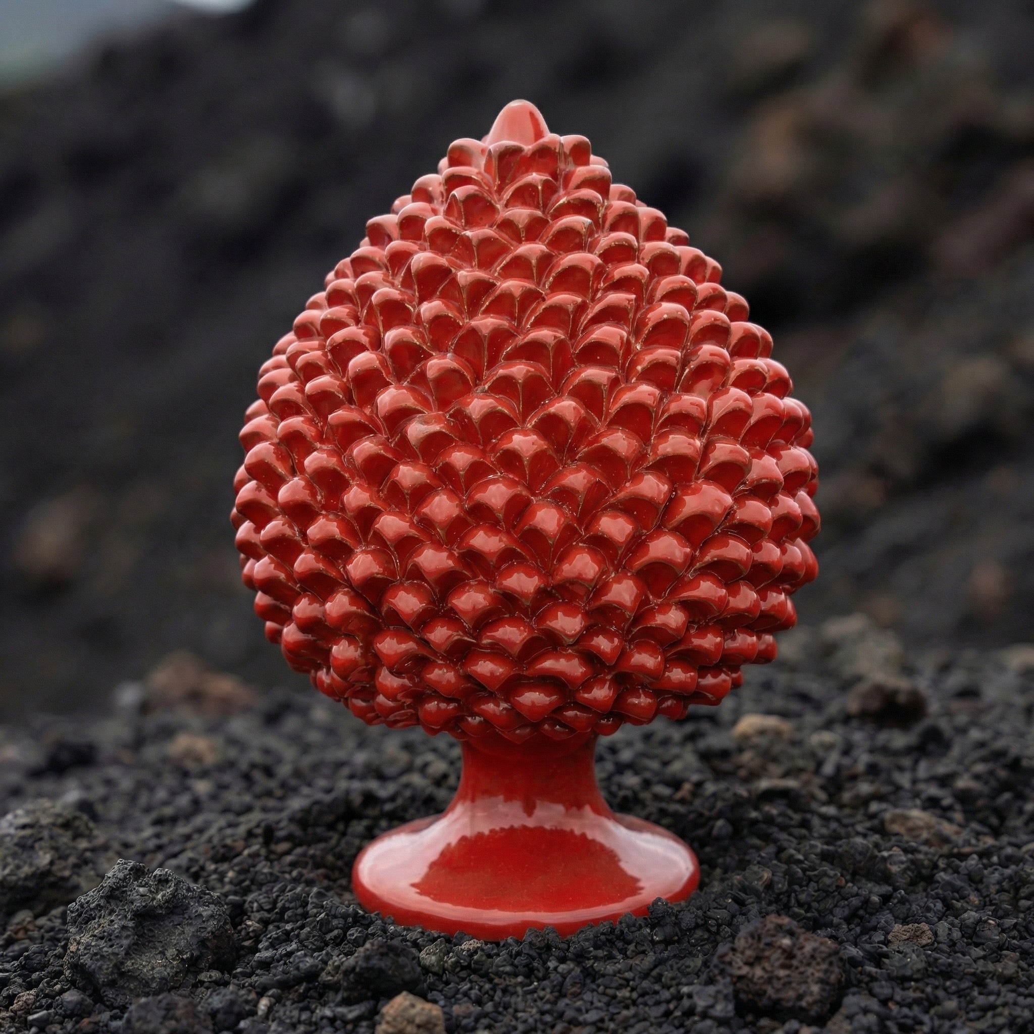 Caltagirone handmade pinecone modeled by hand height 25/40 in integral red