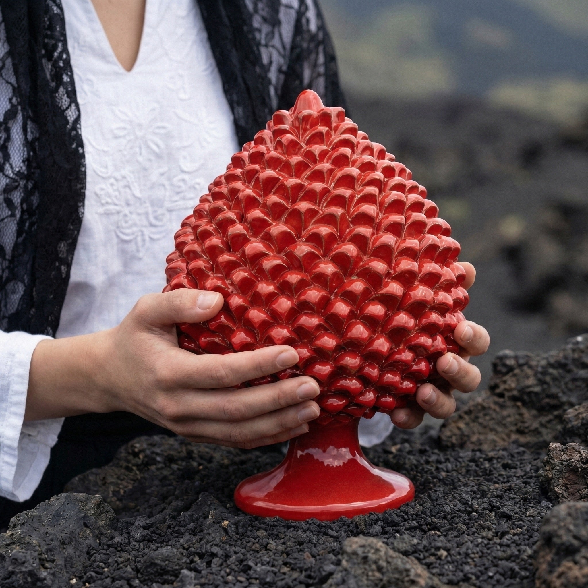 Artisan Pine Cone Fire Red - Caltagirone Sicily